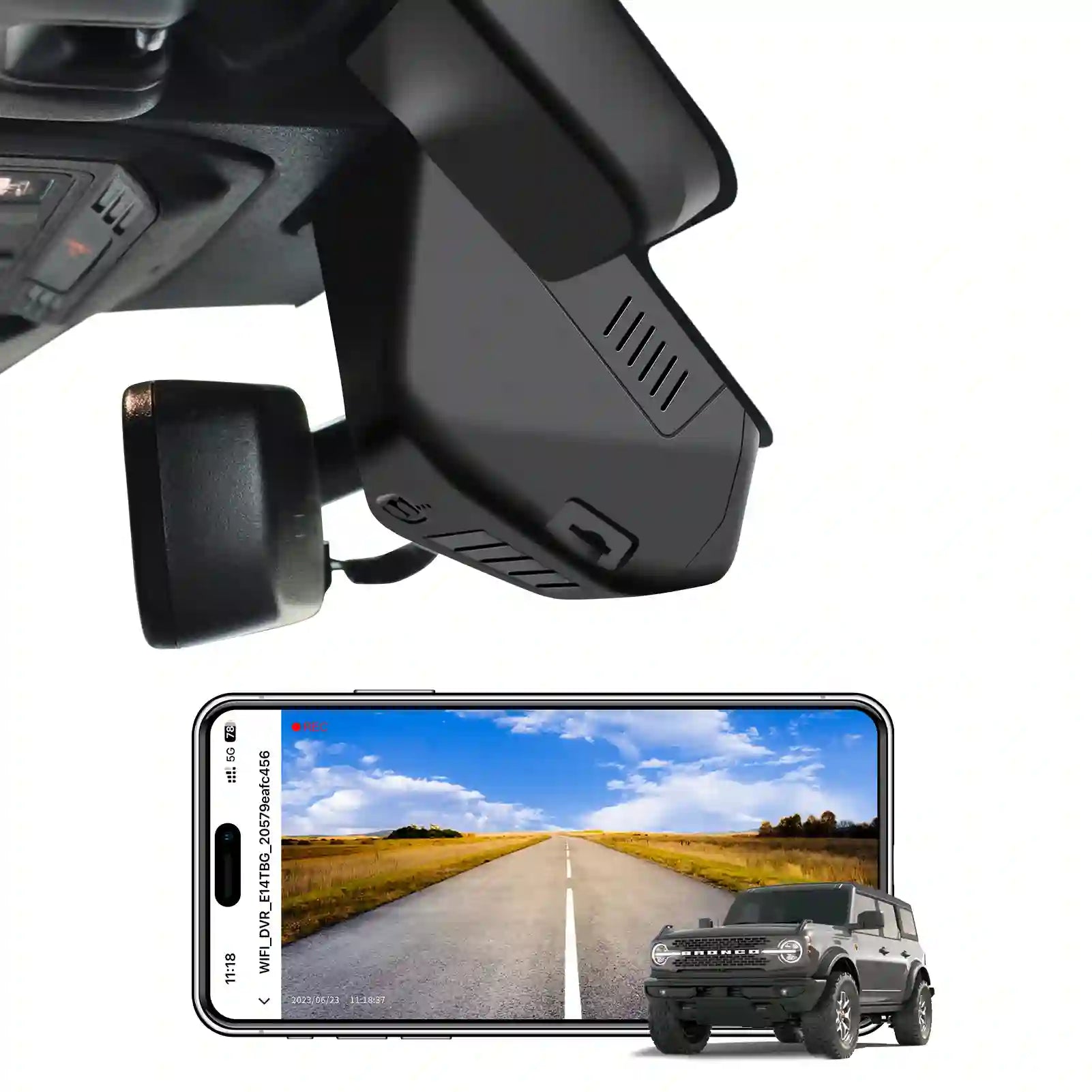 4K Dash Cam Fit for Ford Bronco 2025(Model B), Does Not Fit Ford Bronco Sport, WiFi & App, 64GB Card