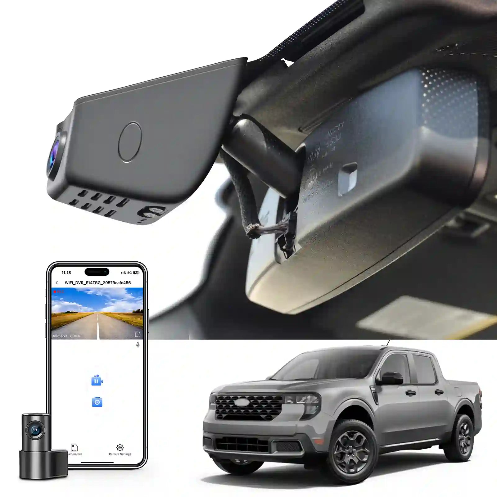 Front 4K and Rear 1080P Dash Cam fit for Ford 1st Gen Maverick 2025(Model B), XL XLT Lariat, Integrated OEM Look, UHD 2160P Video, WiFi & Free App, 128GB Card