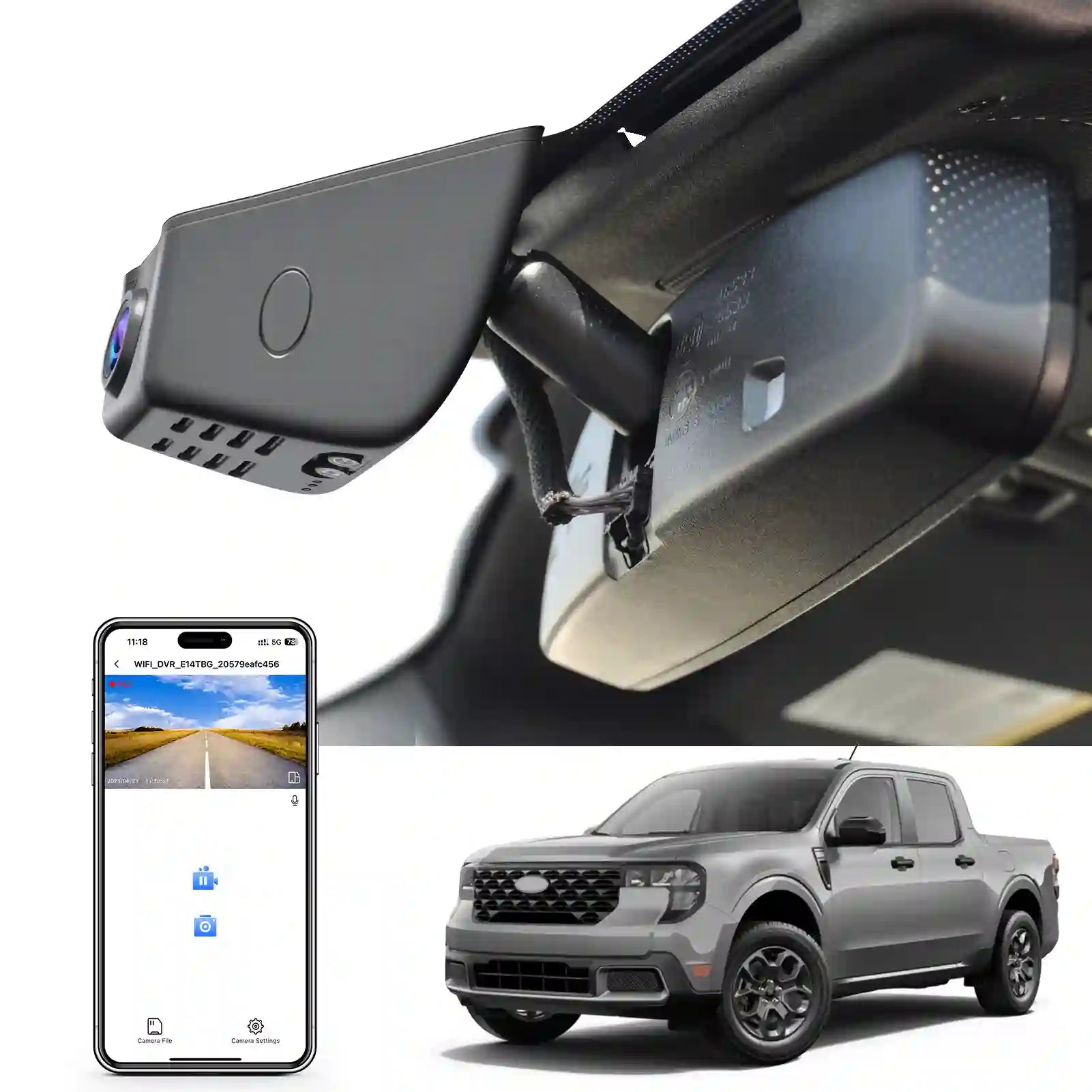 4K Dash Cam fit for Ford 1st Gen Maverick 2025(Model B), XL XLT Lariat, Integrated OEM Look, UHD 2160P Video, Built-in WiFi, G-Sensor, Loop Recording, Free App and 128GB Card
