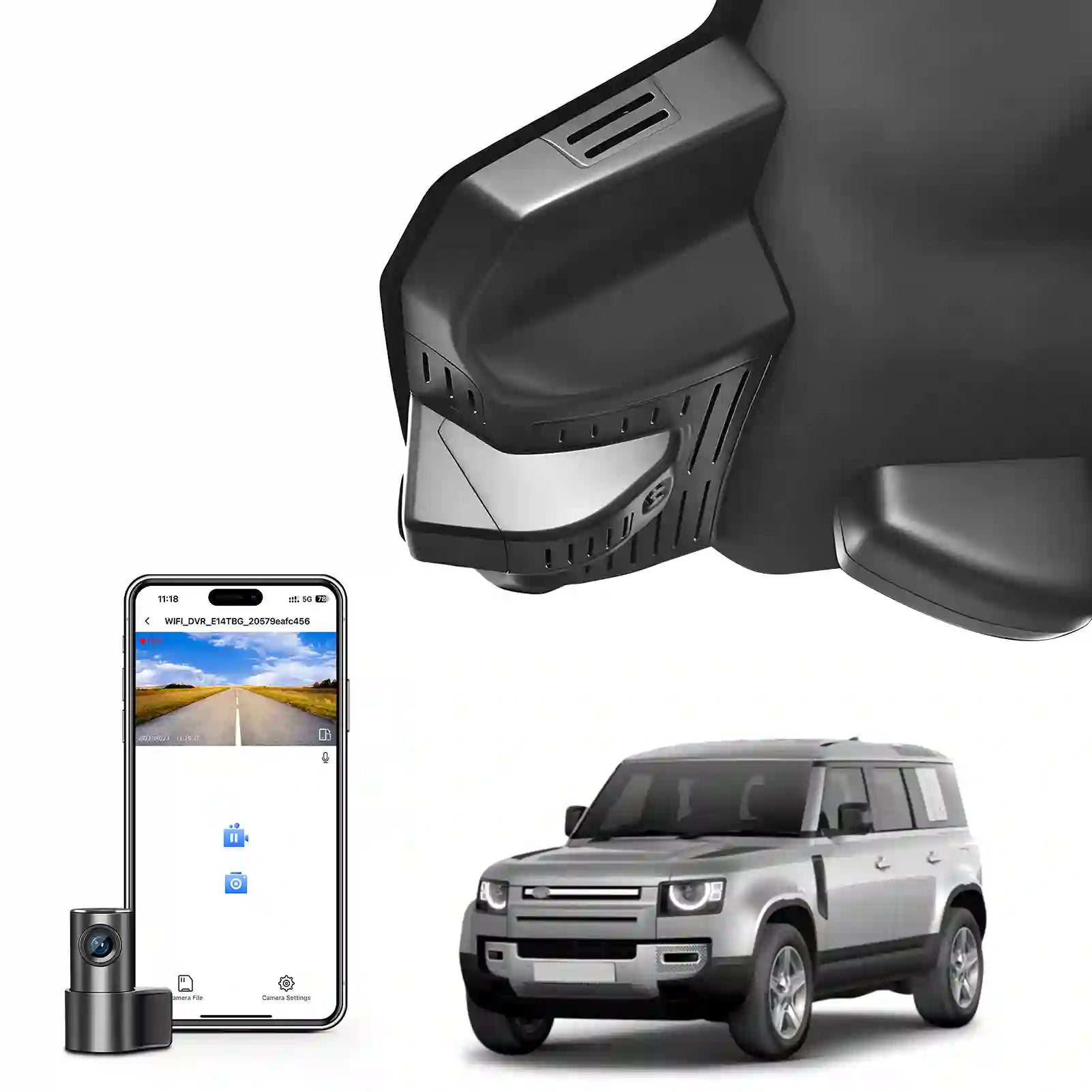 Front 4K & Rear 1080p Dash Cam Custom fit for Land Rover Defender 2020-2025, 110 90 130 P300 P400 P500 P525 P635 S SE V8, Integrated OEM Look, UHD 2160P Video, App & WiFi, 128GB Card