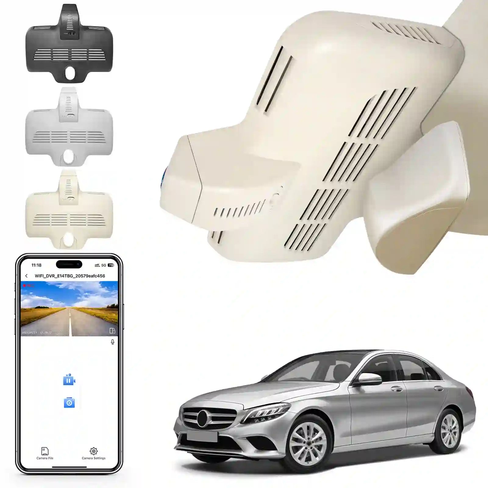 4K Dash Cam for Mercedes-Benz C-Class Gen4 W/S/C/A 205 2015-2021(Model D Beige), C200 C250 C300 etc, OEM Look, UHD 2160P, WiFi & APP, Loop Recording, G-Sensor, Easy to Install, 64GB Card