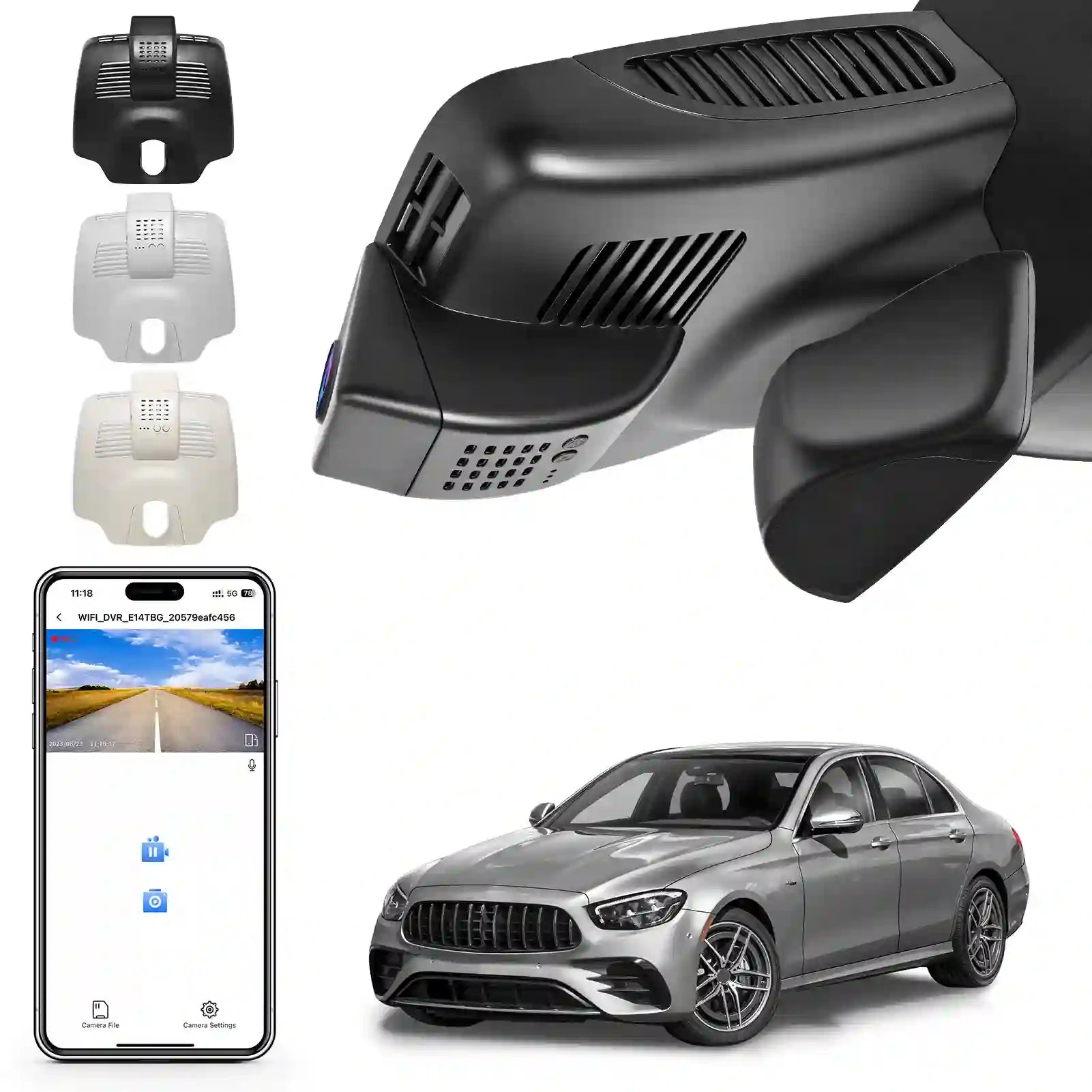 Car dashboard camera with smartphone app and car model