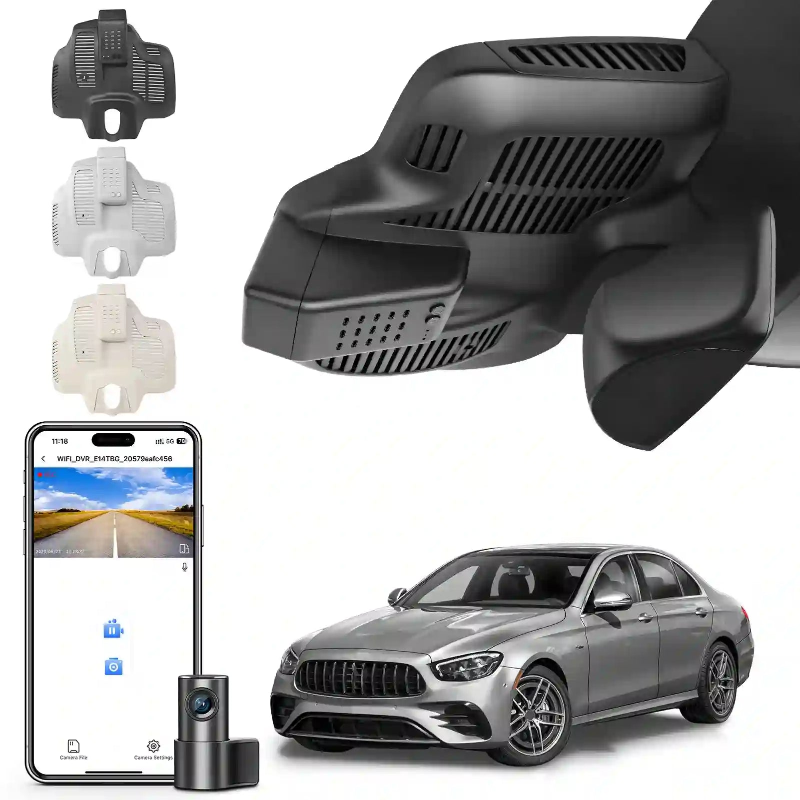 Front 4K and Rear 1080p Dash Cam for Mercedes-Benz E-Class W213 Gen5 E-Class 2017-2023 & E53 E63 AMG 2018-2024(Model C Black), OEM Look, WiFi & APP, Loop Recording, G-Sensor, GPS, 128GB Card