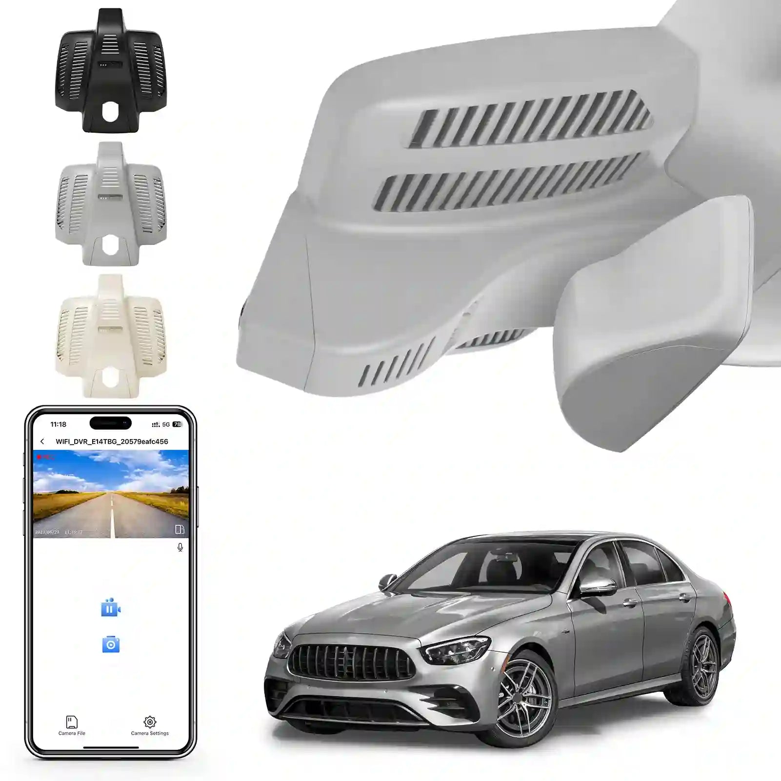 Car air freshener components with smartphone app and car on camera