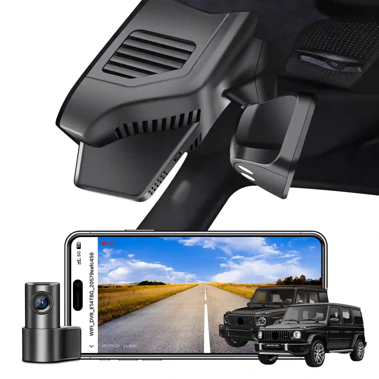 b.Front 4k & Rear 1080p Dash Cam for Mercedes-Benz G-Class W463 Gen2 2019-2024, AMG G63 2019-2024(Model B), G550 4MATIC, OEM Look, Loop Recording, UHD 2160P Video, App & WiFi, 128GB Card, GPS