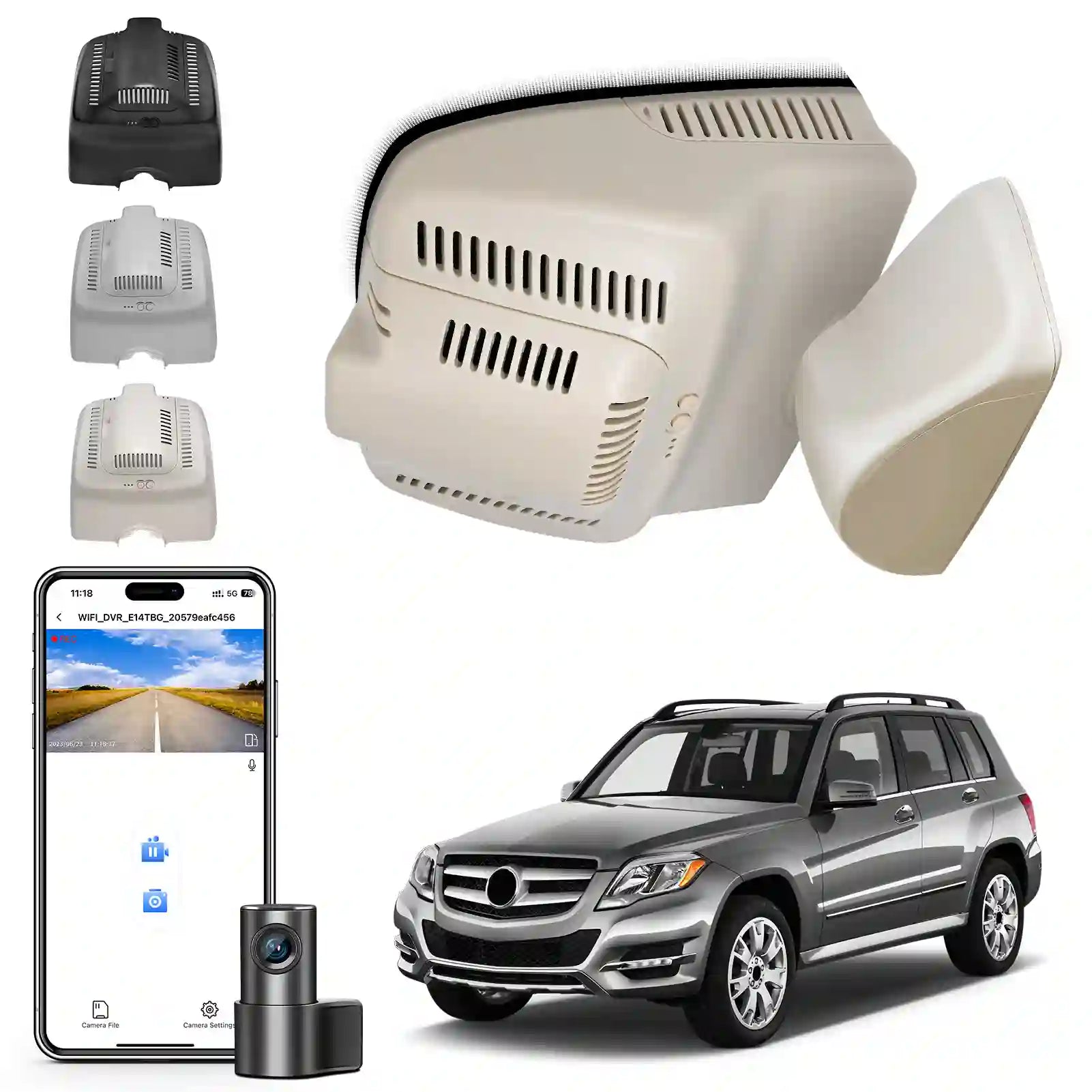 Mercedez benz model-B beige two channel dash camera Car ceiling system with smartphone app and Mercedes-Benz GLK350 car dash camera by mangoal tech dash camera 