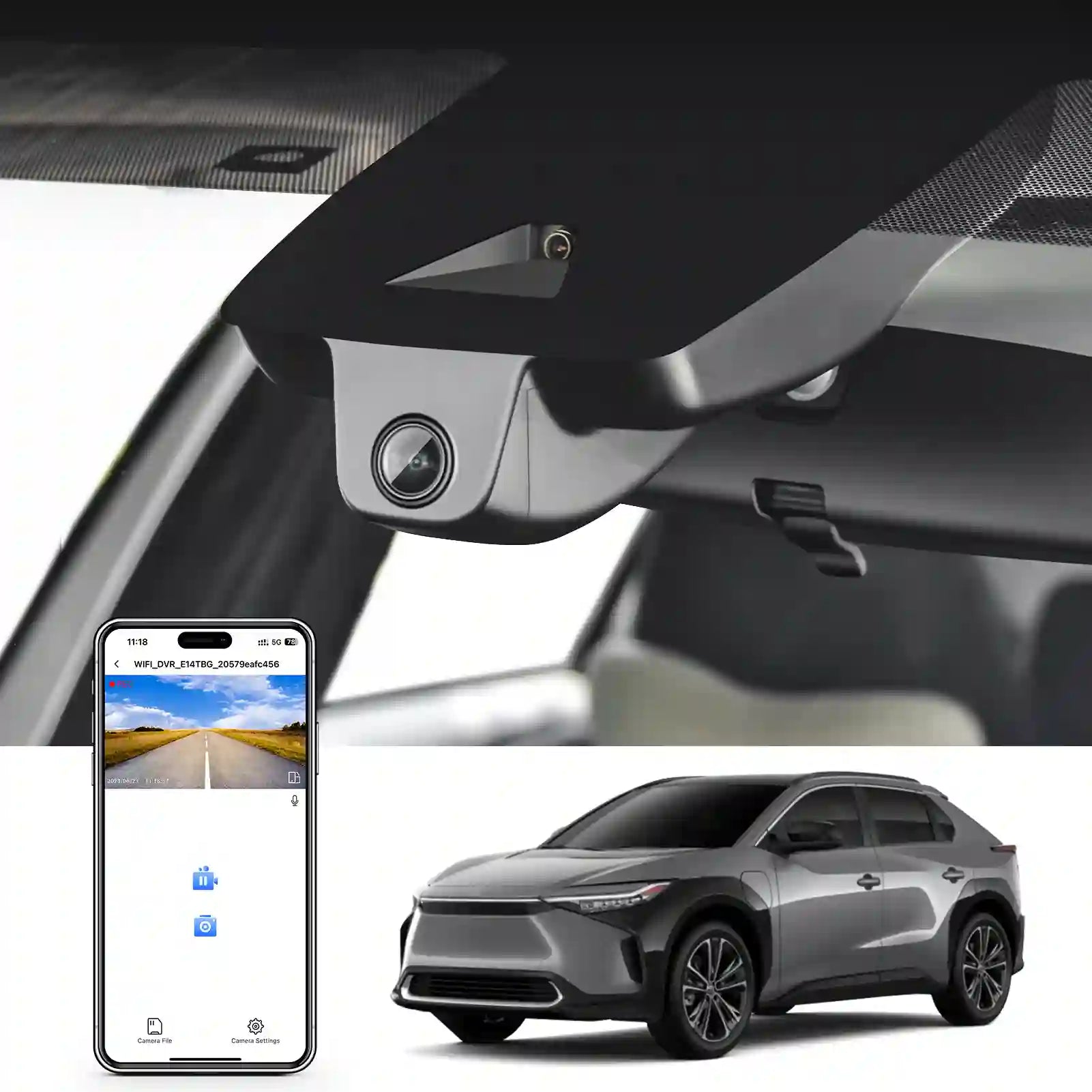 4K Dash Cam Custom fit for Toyota Toyota BZ4X 2023 2024 2025 XLE Limited, Integrated OEM Look, UHD 2160P Video, Loop Recording, App & WiFi, Easy to Install, 64GB Card