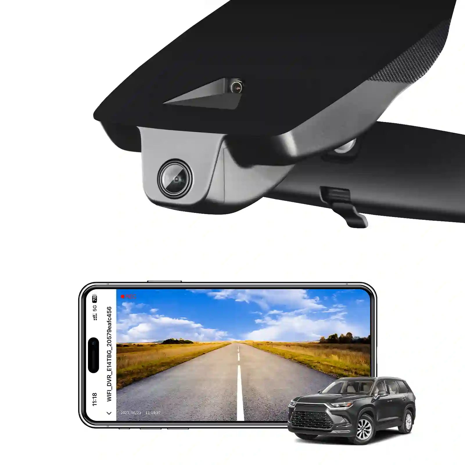 4K Dash Cam Custom fit for Toyota Grand Highlander & Hybrid 2024 2025, XLE Limited Platinum, Integrated OEM Look, UHD 2160P Video, App & WiFi, Easy to Install, 64GB Card