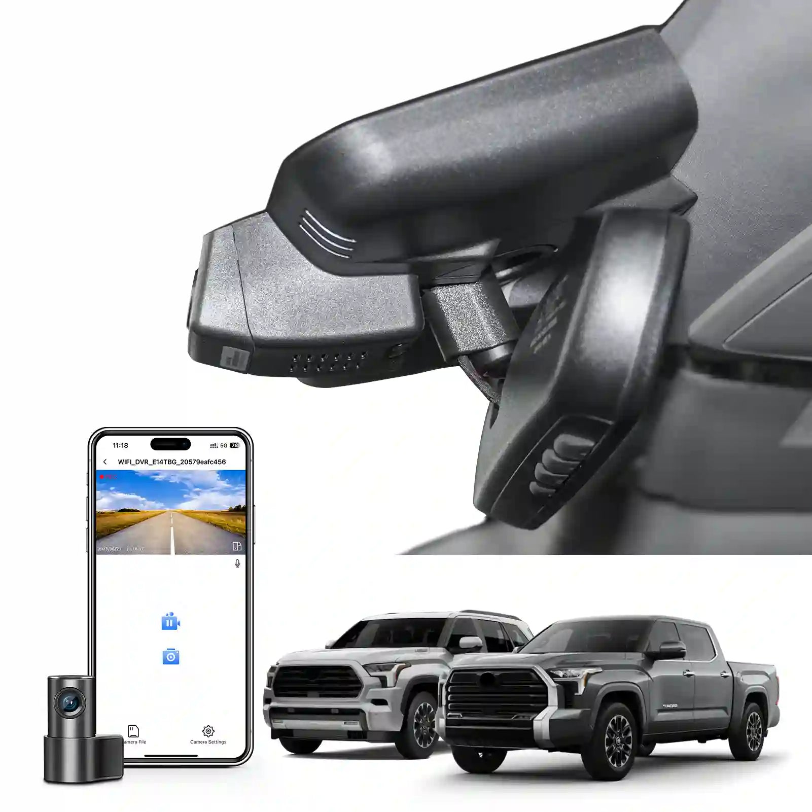 Front 4K & Rear 1080P Dash Cam Custom fit for Toyota Tundra 2022-2025 & Sequoia 2023-2025 (Model B), Limited SR SR5 TRD Pro Limited Platinum (Gen3),UHD 2160P Video, WiFi & App, 128GB Card
