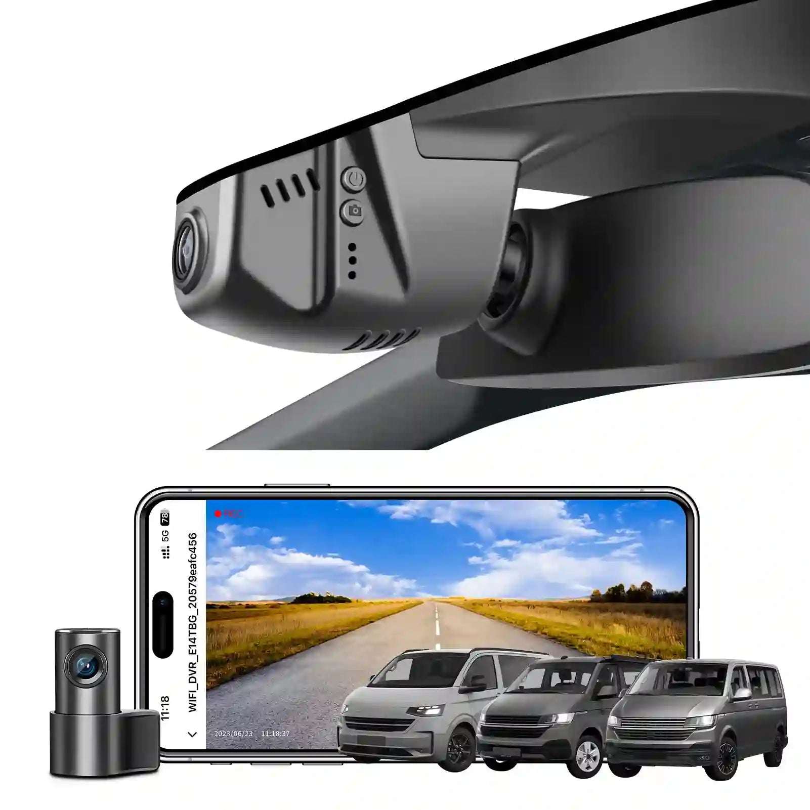 Car dashboard camera with smartphone displaying road view by mangoal tech dash camera