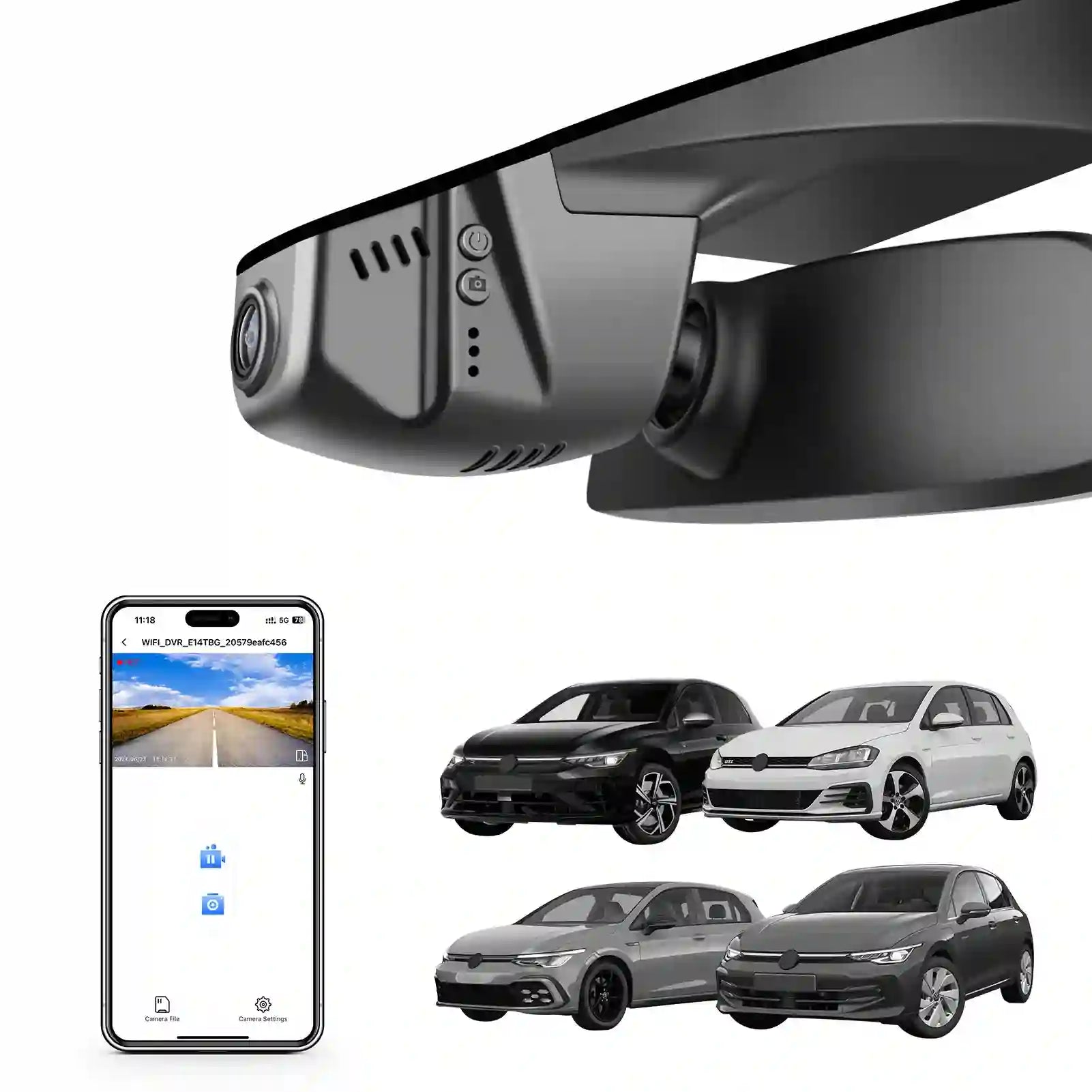 4K Dash Cam fit for Volkswagen Golf & Golf GTI & Golf R MK 7/7.5/8 2015-2025(Model B Black), Rabbit Variant, OEM Look, UHD 2160P, App & WiFi, Loop Recording, Easy to Install, GPS, 64GB Card