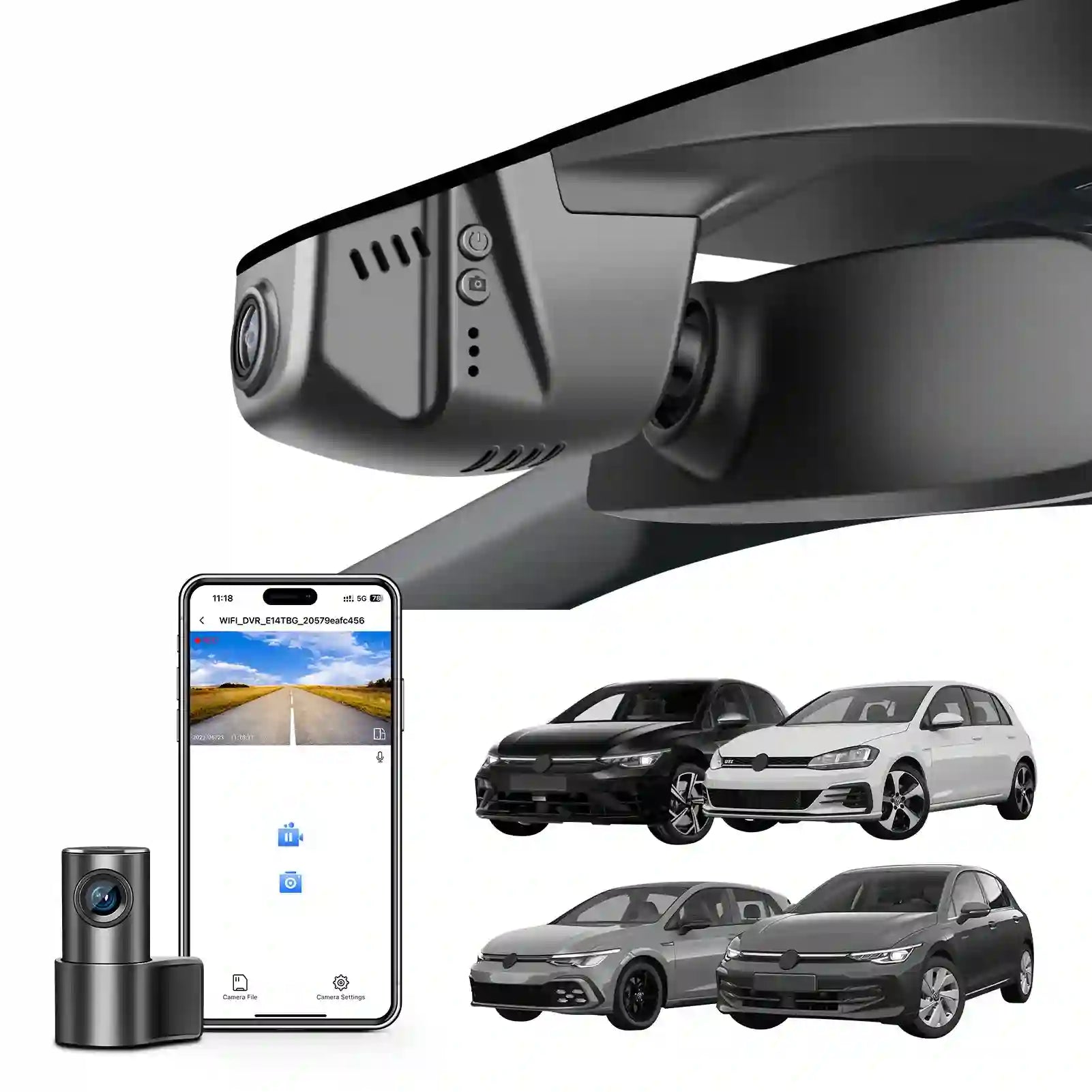 Front 4K & Rear 1080p Dash Cam for Volkswagen Golf & Golf GTI & Golf R MK 7/7.5/8 2015-2025(Model B Black), UHD 2160P, App & WiFi, Loop Recording, Easy to Install, GPS, 128GB Card