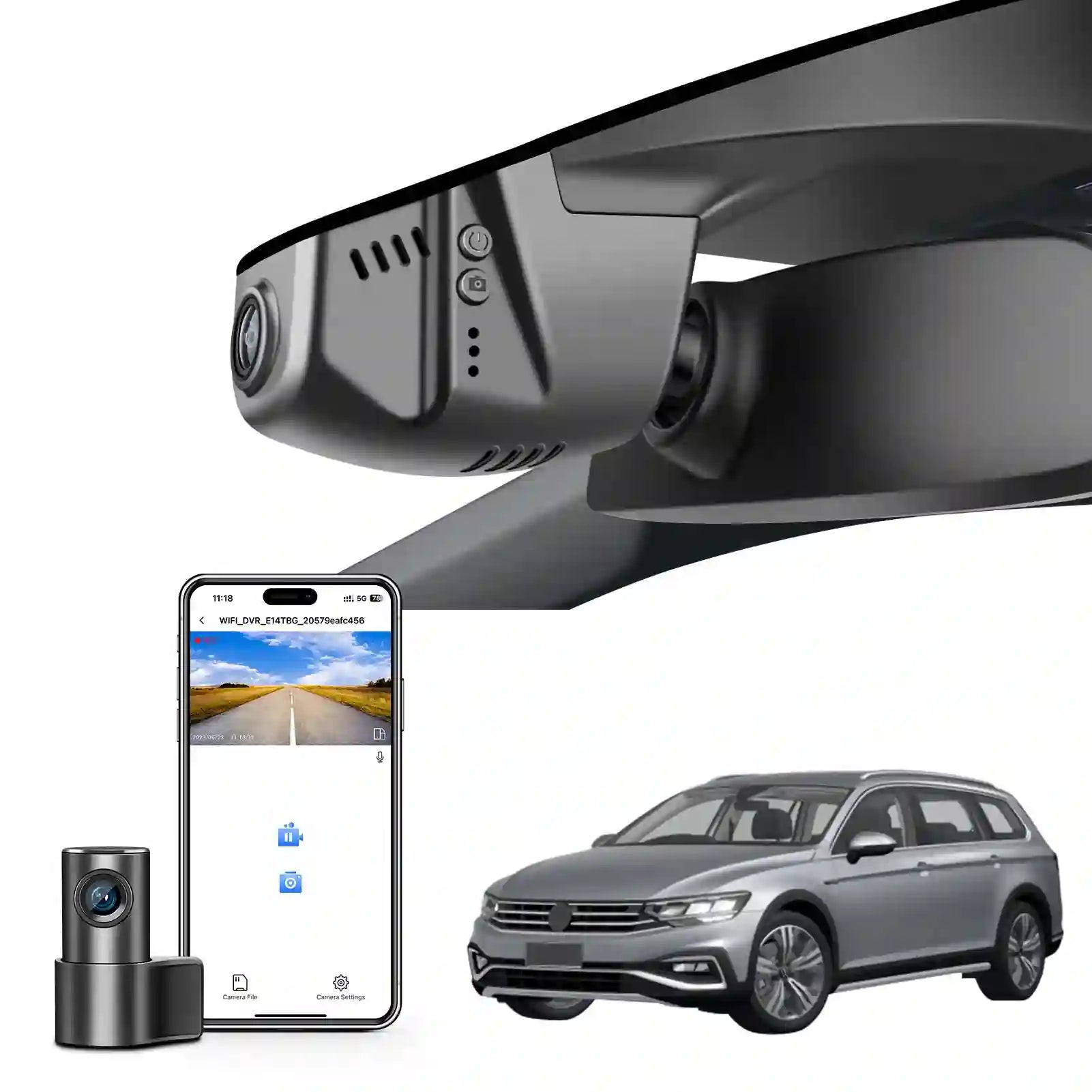 Front 4K & Rear 1080p Dash Cam for VW Passat B8 2015-2024 (Model B Black),Conceptline/Basis Business Elegance R-Line GTE BlueMotion Alltrack, UHD 2160P, App & WiFi, Loop Recording,128GB Card