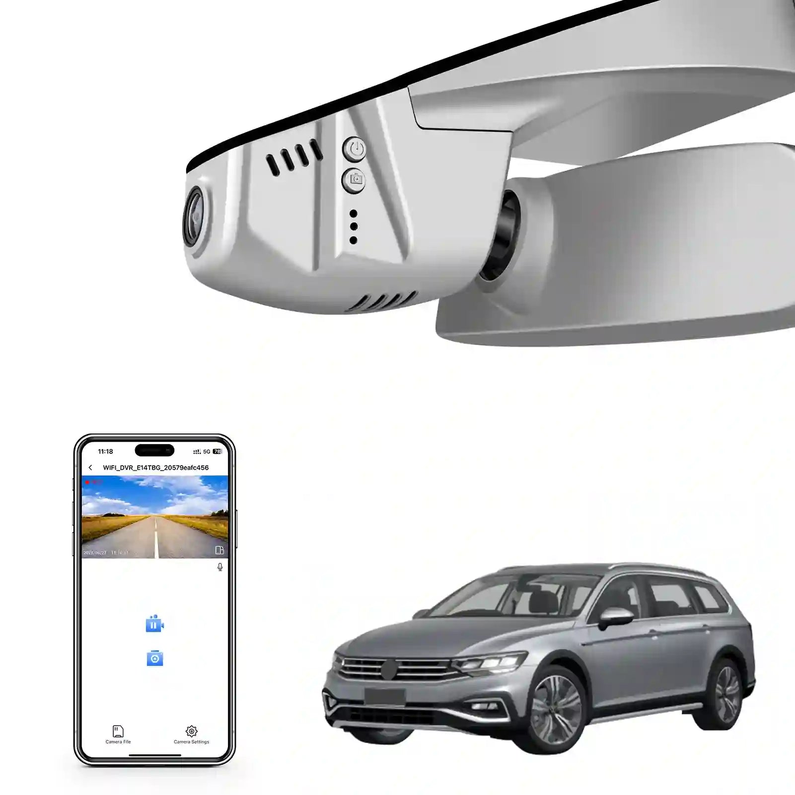 4K Dash Cam fit for VW Passat B8 2015-2024 (Model B Gray),Conceptline/Basis Business Elegance R-Line GTE BlueMotion Alltrack, OEM Look, UHD 2160P Video, App & WiFi, Loop Recording, 64GB Card