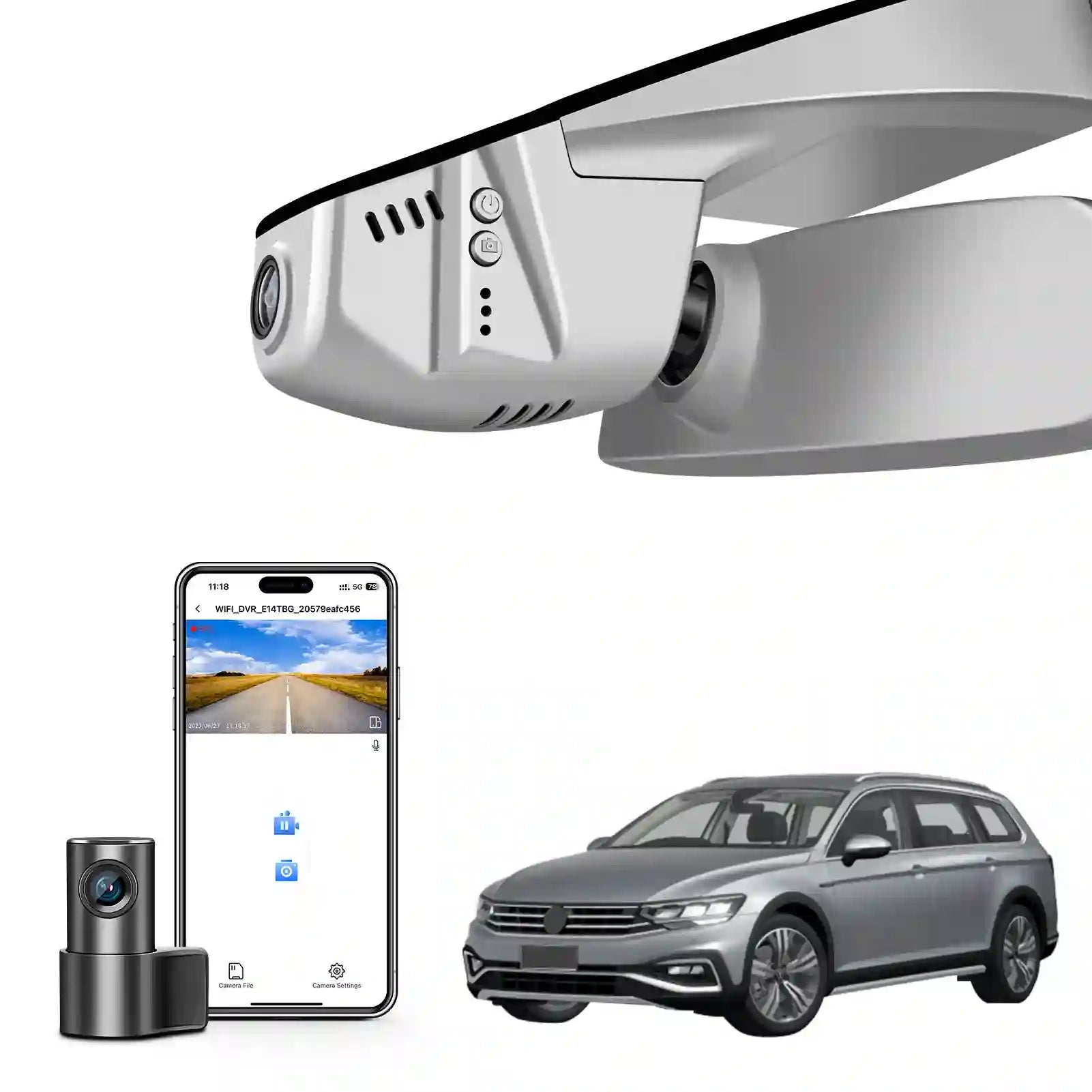 Front 4K & Rear 1080p Dash Cam for VW Passat B8 2015-2024 (Model B Gray),Conceptline/Basis Business Elegance R-Line GTE BlueMotion Alltrack, UHD 2160P, App & WiFi, Loop Recording,128GB Card
