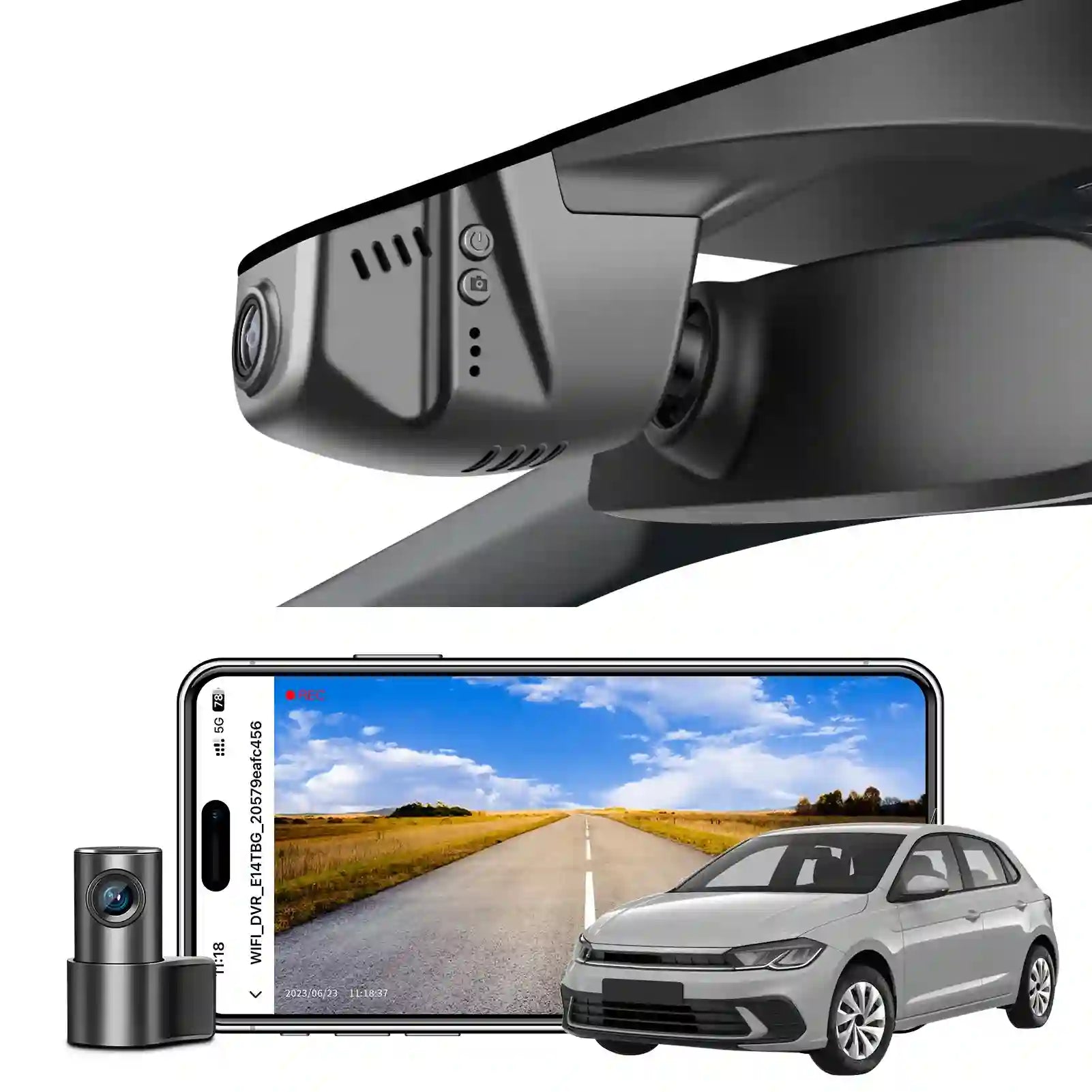 Front 4K & Rear 1080p Dash Cam Custom fit for VW Polo 2018 2019 2020 2021 2022 2023 2024 (Model B Black),Trendline Comfortline Highline R-Line Beats GTI, UHD 2160P,App & WiFi,Loop Recording,128GB Card