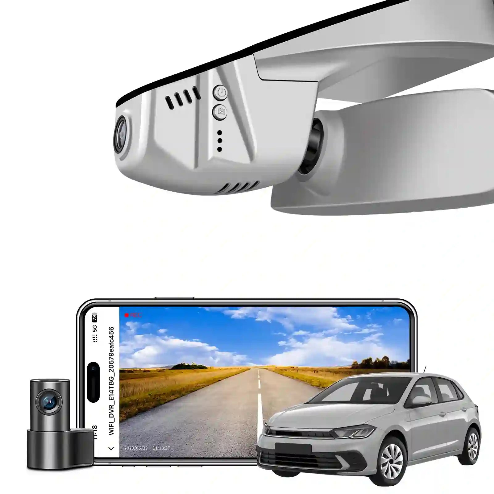 Front 4K & Rear 1080p Dash Cam Custom fit for VW Polo 2018 2019 2020 2021 2022 2023 2024 (Model A Gray),Trendline Comfortline Highline R-Line Beats GTI, UHD 2160P,App & WiFi,Loop Recording,128GB Card