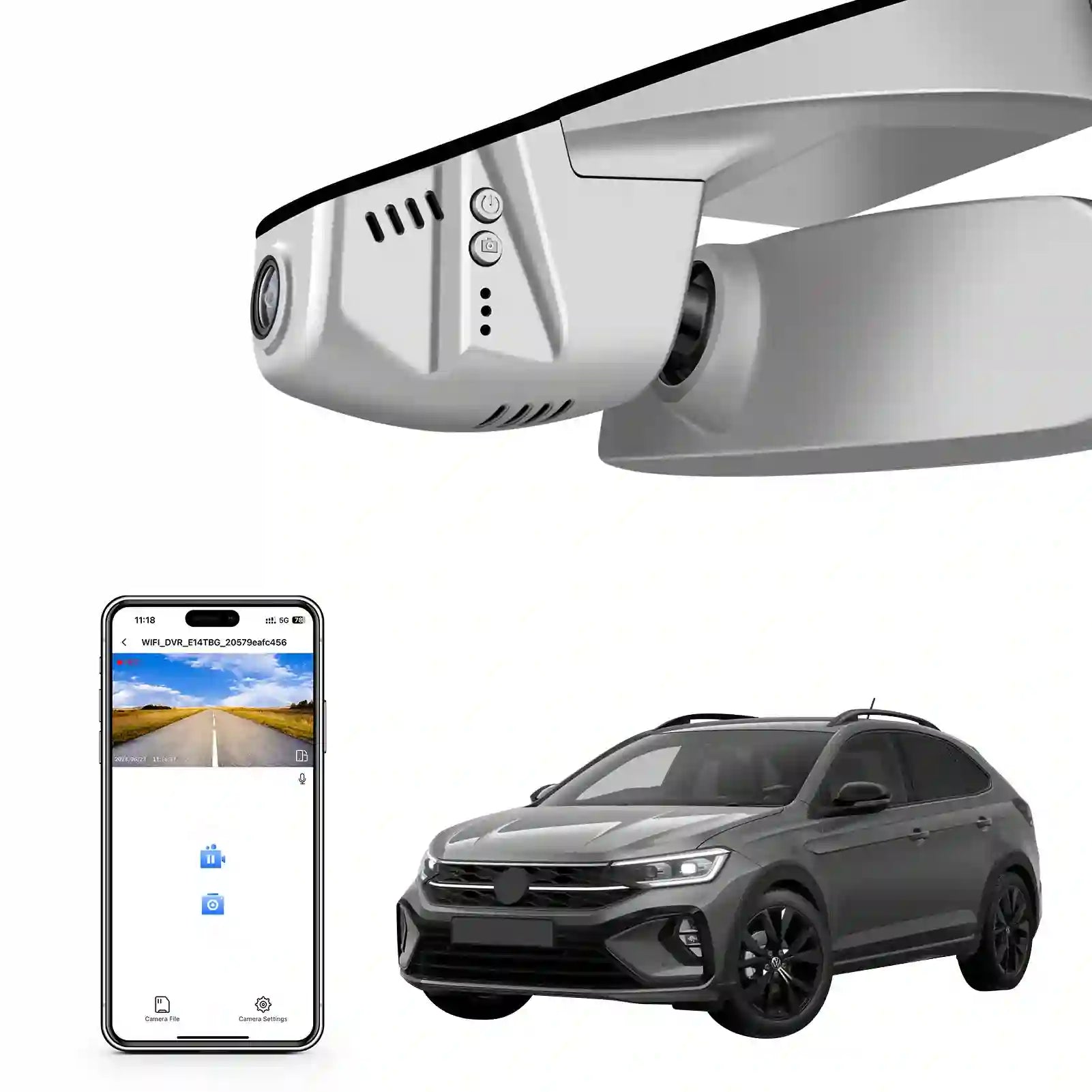 4K Dash Cam Custom fit for Volkswagen Taigo 2022 2023 2024 2025 (Model B Gray), Life Style R-Line Match, OEM Look, UHD 2160P Video, App & WiFi, Loop Recording, Easy to Install, 64GB Card