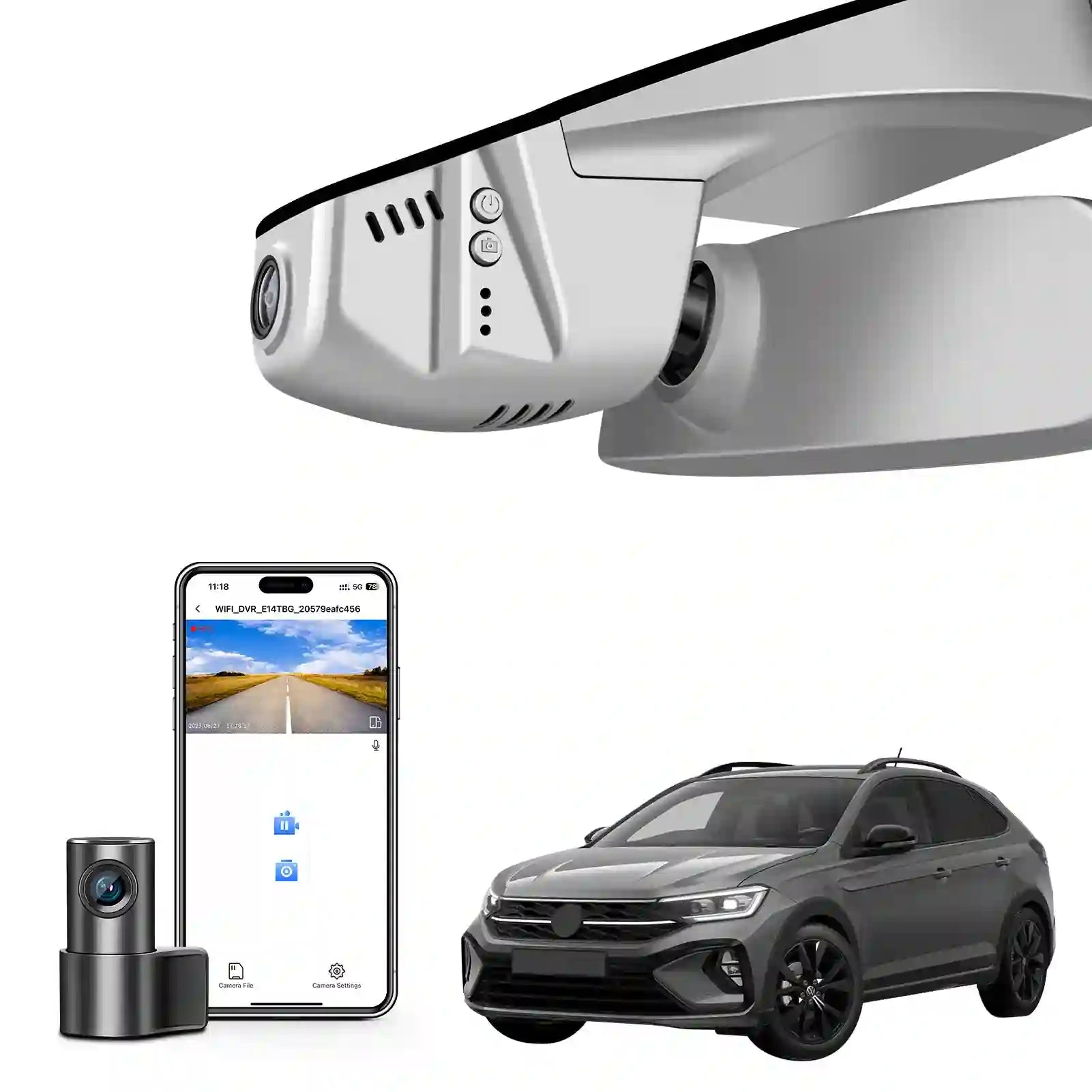 Front 4K & Rear 1080p Dash Cam Custom fit for Volkswagen Taigo 2022 2023 2024 2025 (Model B Gray), Life Style R-Line Match, OEM Look, UHD 2160P Video, App & WiFi, Loop Recording, 128GB Card