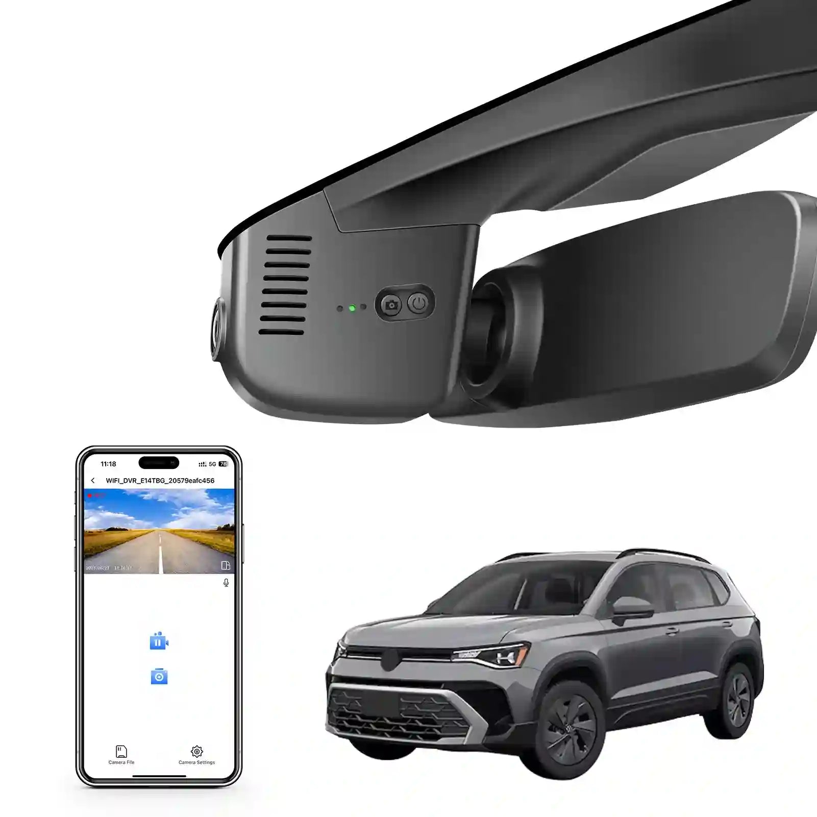 4K Dash Cam Custom fit for Volkswagen Taos 2022 2023 2024 2025 S SE SEL(Model B Black), OEM Look, UHD 2160P Video, App & WiFi, Loop Recording, Easy to Install, GPS, 64GB Card