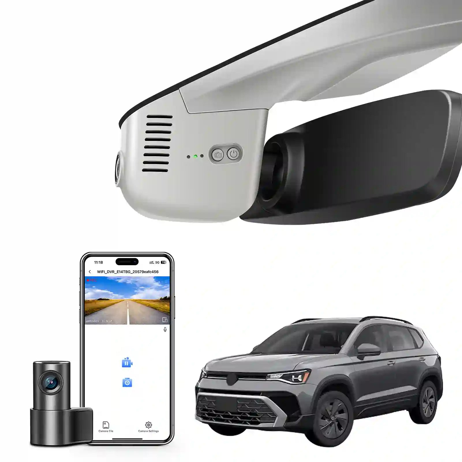 Front 4K & Rear 1080p Dash Cam for Volkswagen Taos 2022 2023 2024 2025 S SE SEL(Model B Gray), UHD 2160P Video, App & WiFi, Loop Recording, Easy to Install, GPS, 128GB Card
