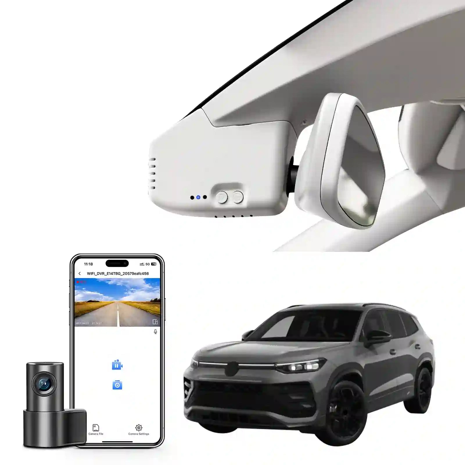 Front 4K & Rear 1080p Dash Cam Custom fit for VW Tayron 2019 2020 2021 2022 2024 2025(Model B Gray), Life Elegance R‑Line Edition R-Line Edition, UHD 2160P, App & WiFi, Loop Recording,128GB Card