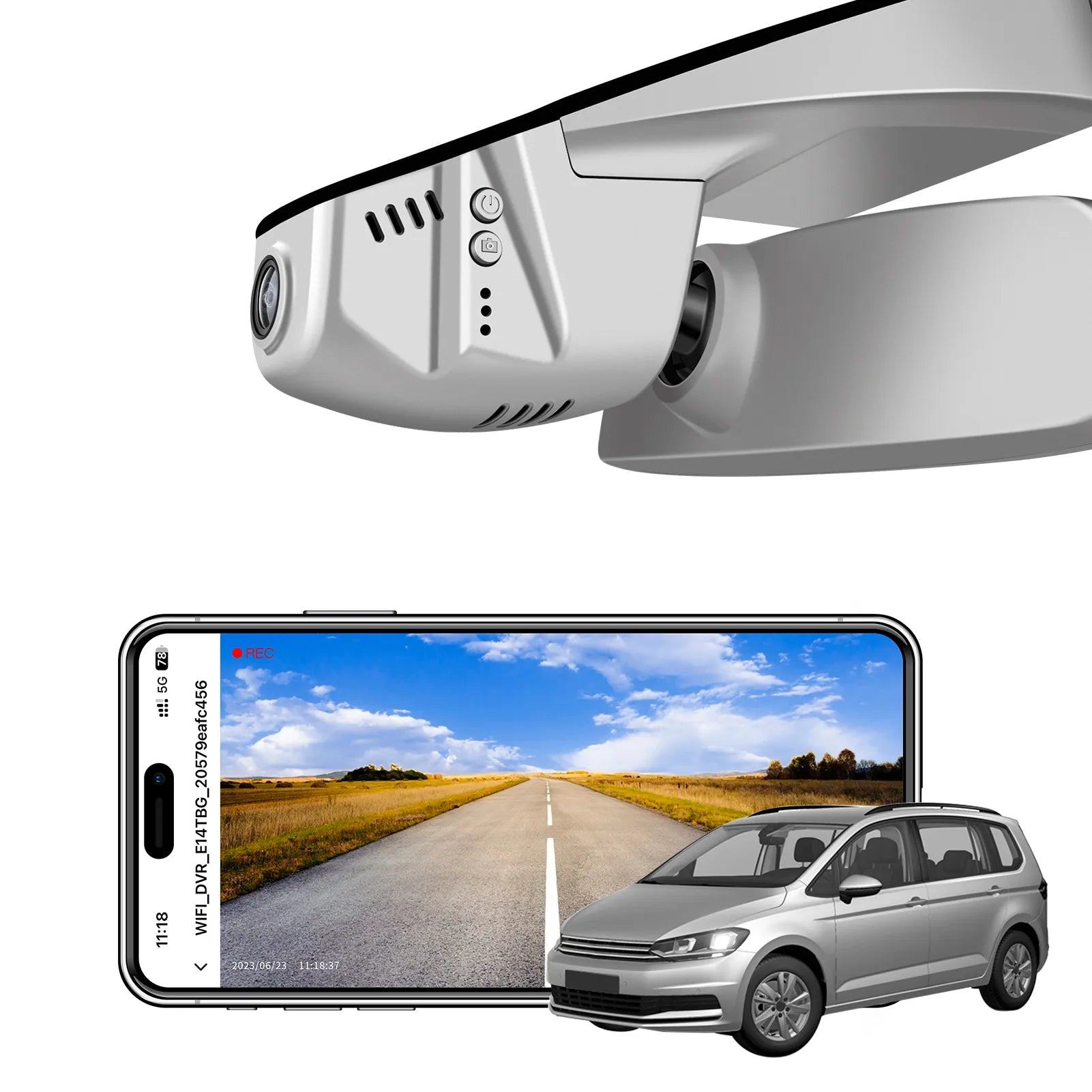 4K Dash Cam Custom fit for VW Touran 2016 2017 2018 2019 2020 2021 2022 2024 (Model B Gray),Trendline Comfortline Highline R-Line, OEM Look, UHD 2160P Video, App & WiFi, Loop Recording, 64GB Card