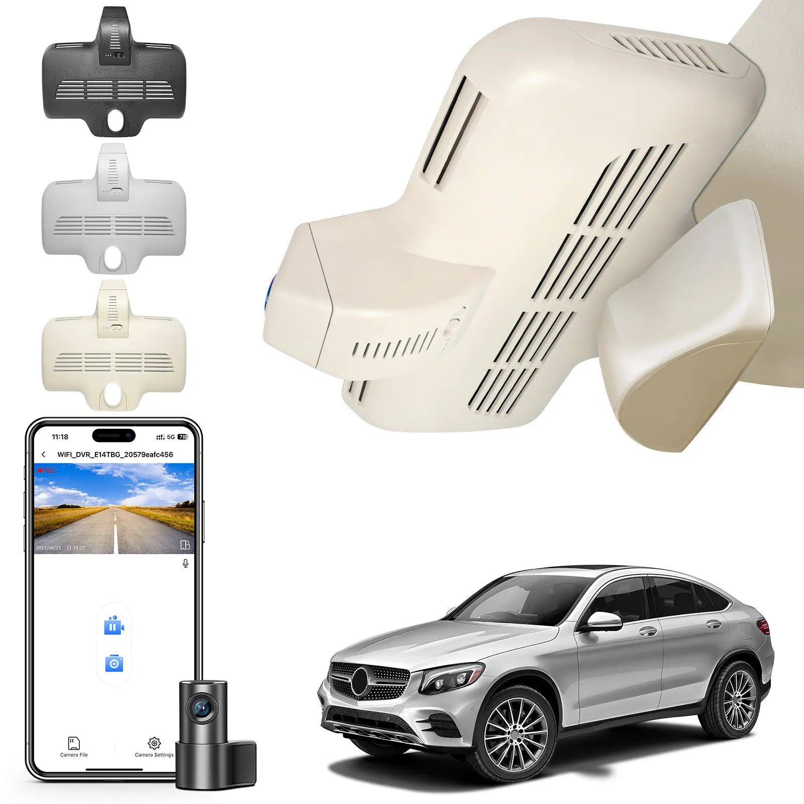 Front 4K and Rear 1080P Dash Cam for Mercedes-Benz GLC Gen1 X253/C253 2016-2020(Model D Beige), GLC300 etc, OEM Look, WiFi & APP, Loop Recording, G-Sensor, Easy to Install, GPS, 128GB Card