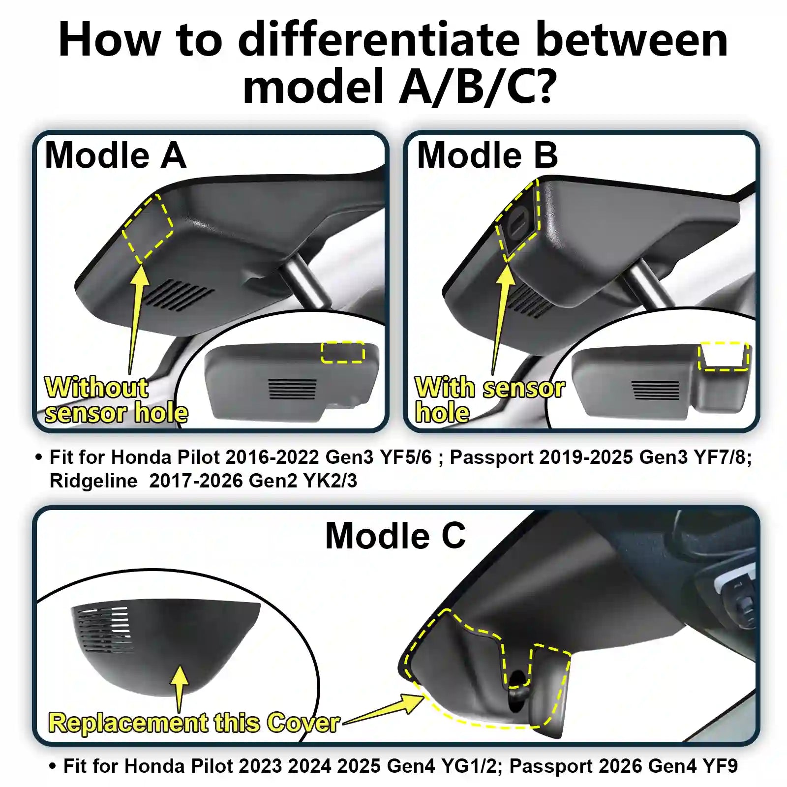 Front 4K & Rear 1080p Dash Cam for Honda Pilot 2016-2022 Gen 3 YF5/6, Passport 2019-2025 Gen3 YF7/8, Ridgeline 2017-2026 Gen2 YK2/3(Model A), OEM Look, UHD 2160P Video, WiFi & App, 128GB
