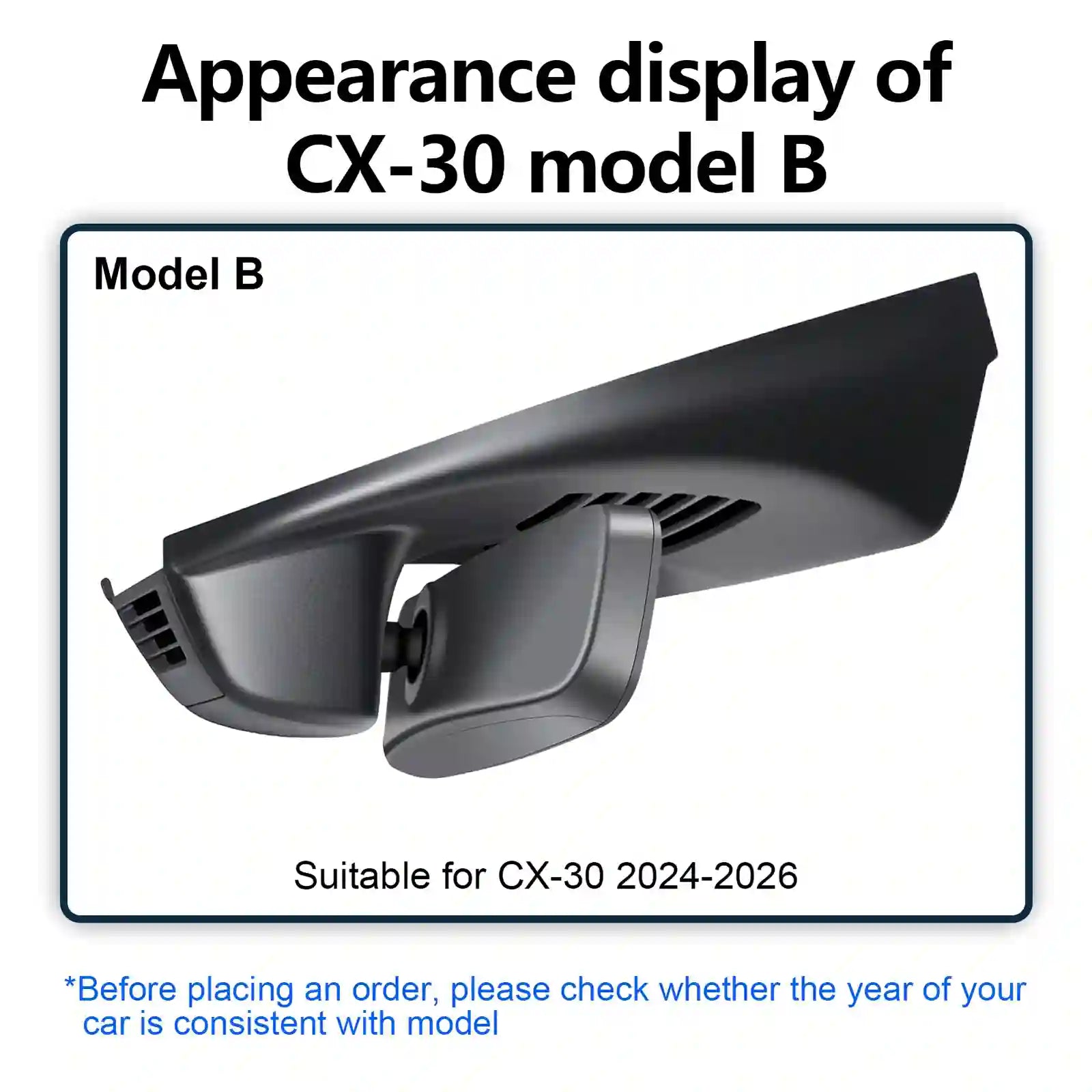 Car dashboard cover for Mazda CX-30 model B with text indicating compatibility and year range.