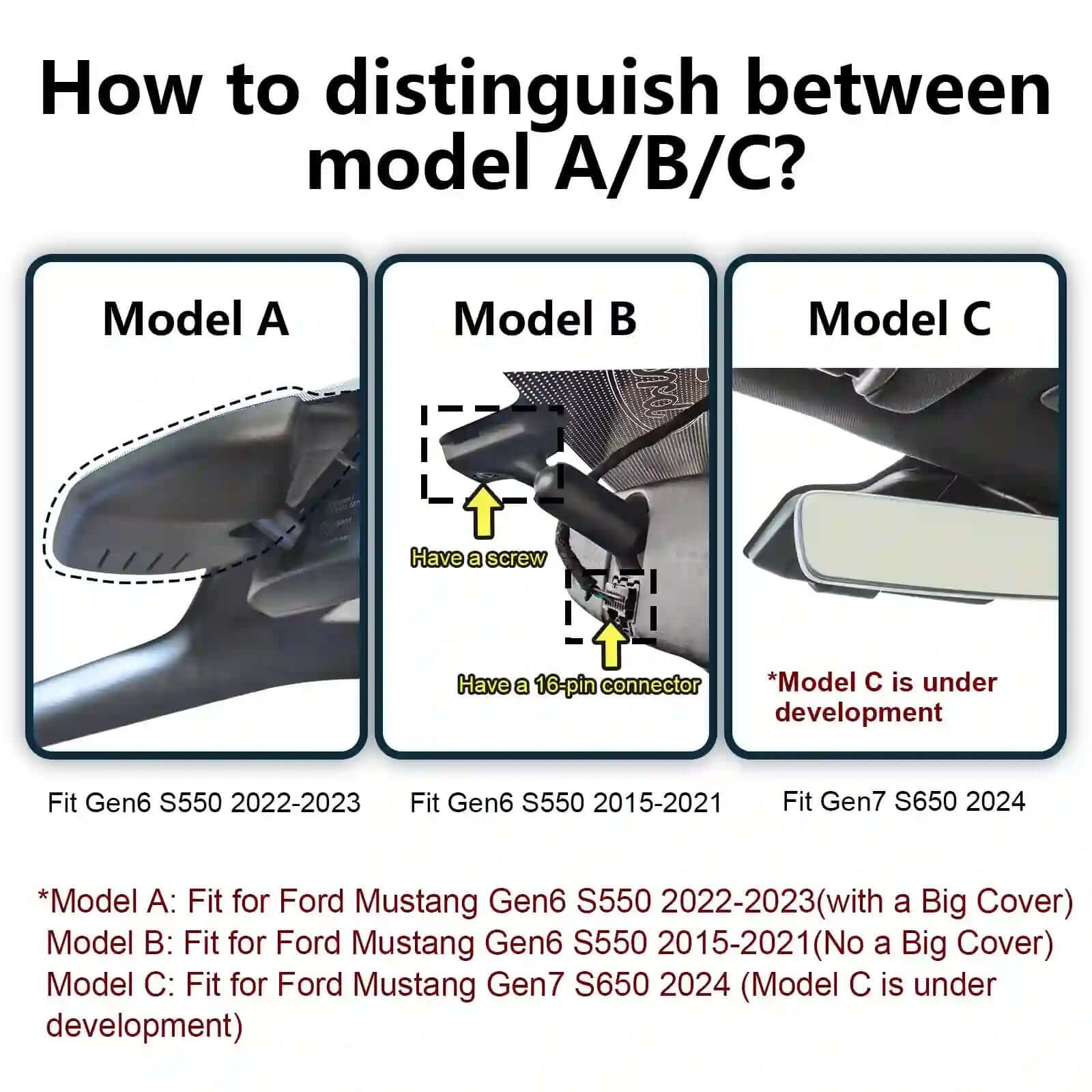 Mustang dash cam models  A/B/C