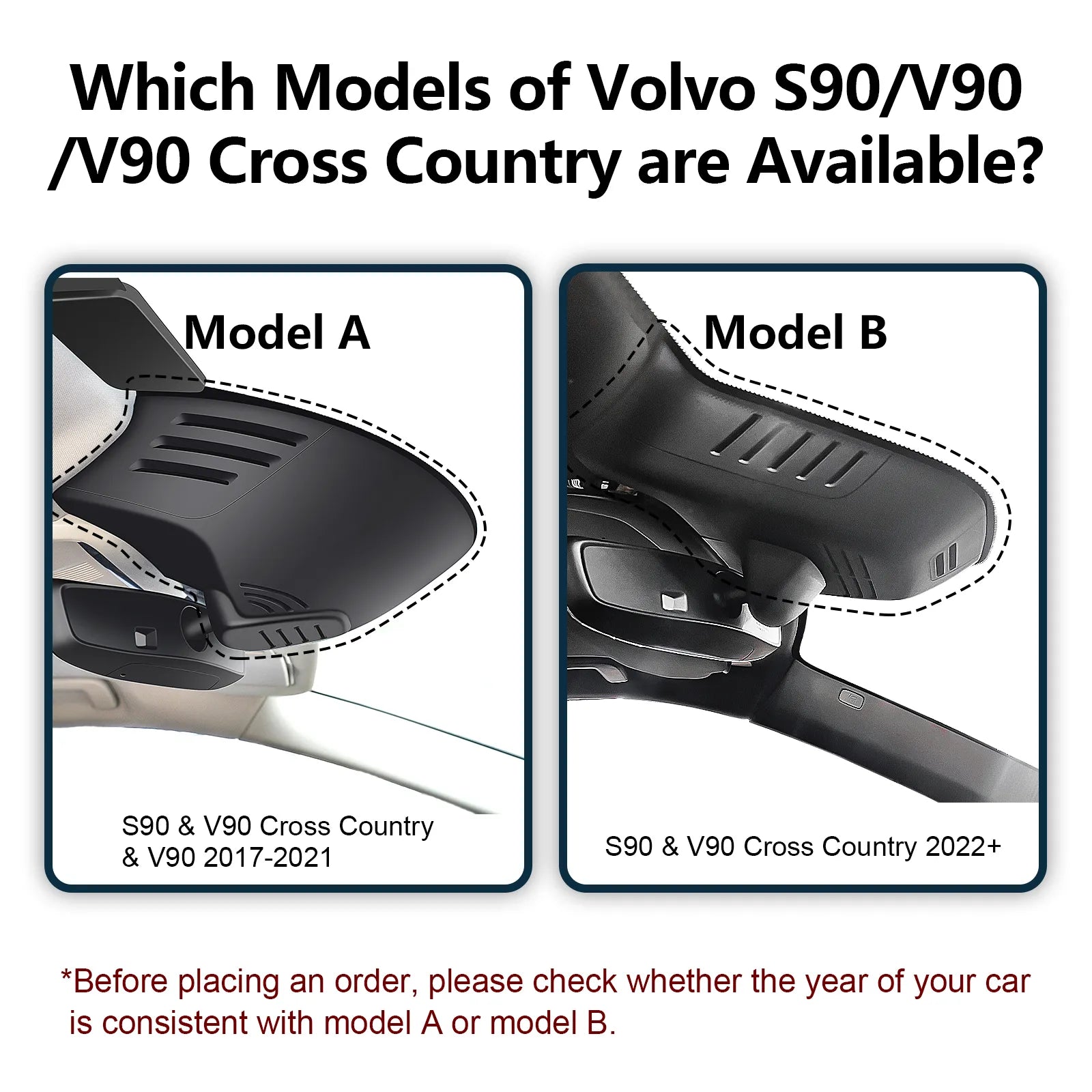 4K Dash Cam Custom for Volvo S90 & V90 Cross Country 2022 2023 2024 (Model B), Integrated OEM Look, UHD 2160P Video, WiFi & App, Loop Recording, Easy to Install, 64GB Card