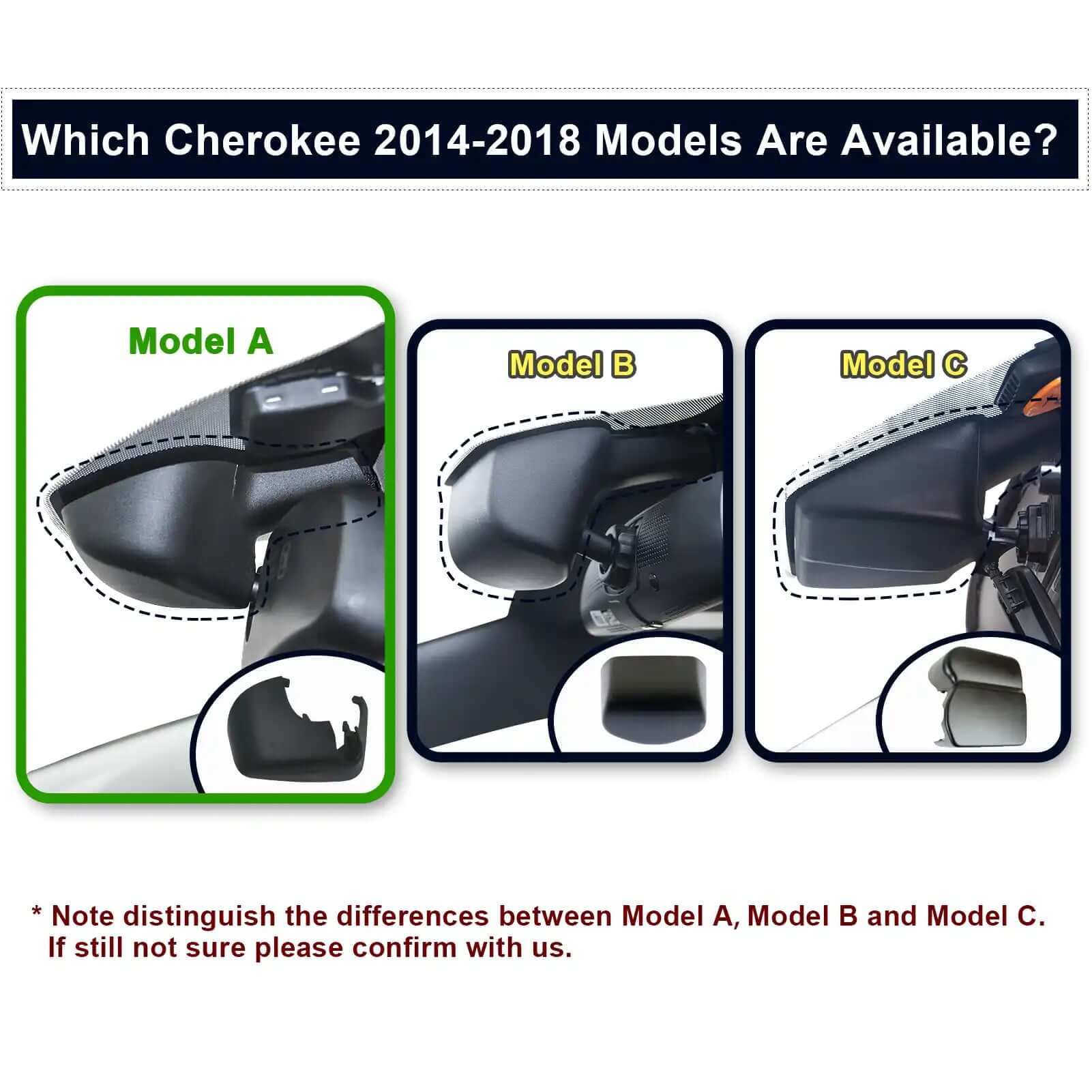 Jeep Gen Cherokee dash cam models A/B/C