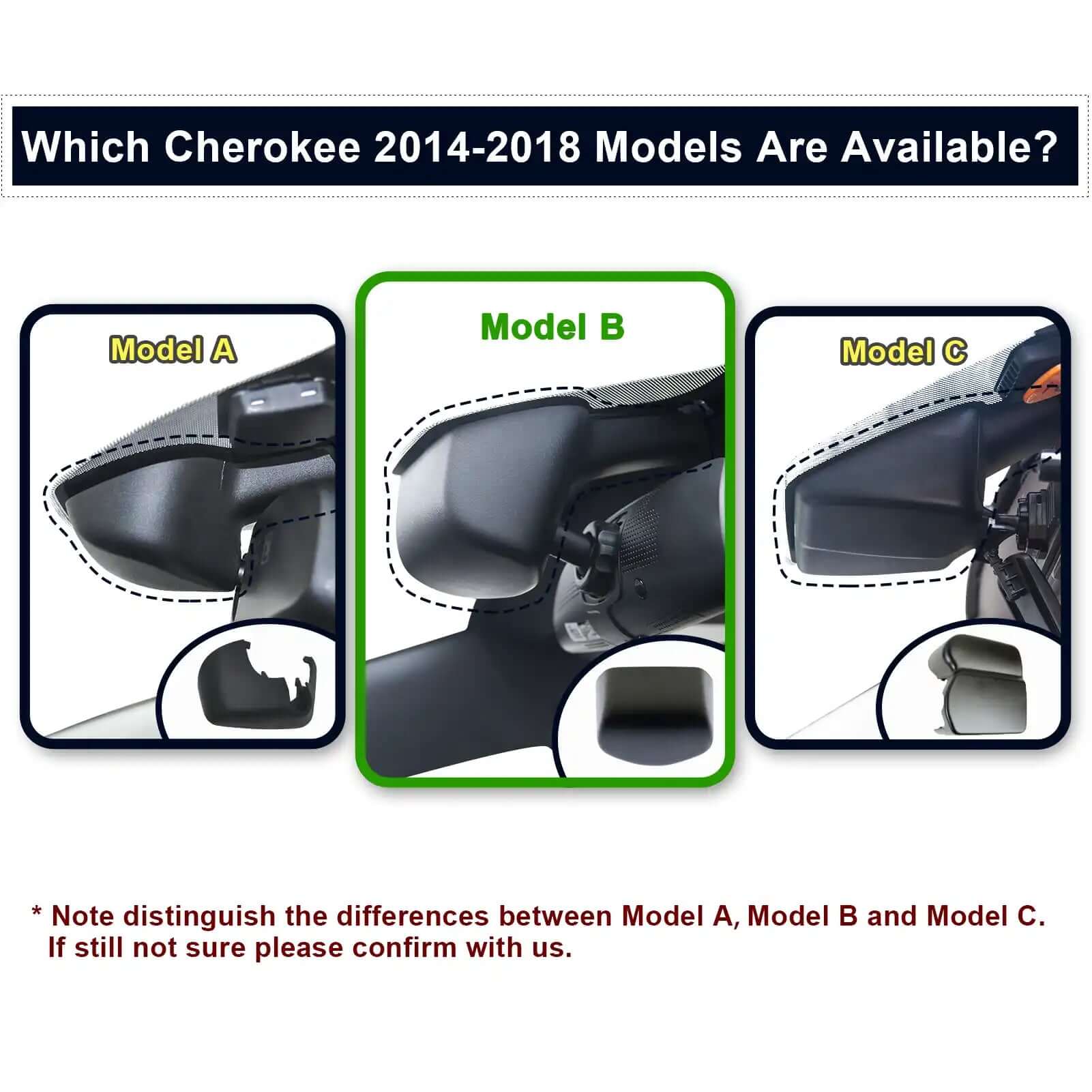Jeep Gen Cherokee dash cam models A/B/C