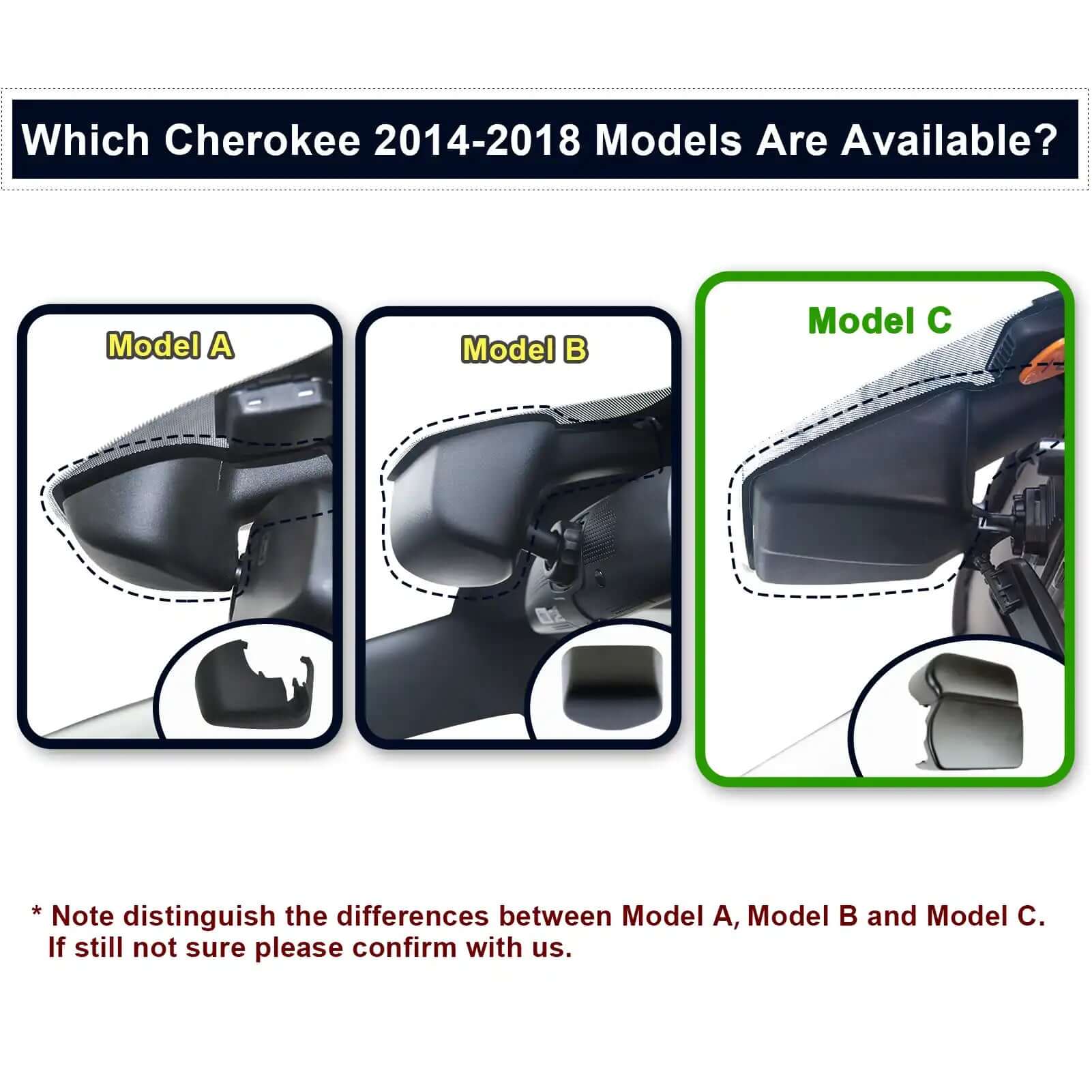 Jeep Gen Cherokee dash cam models A/B/C