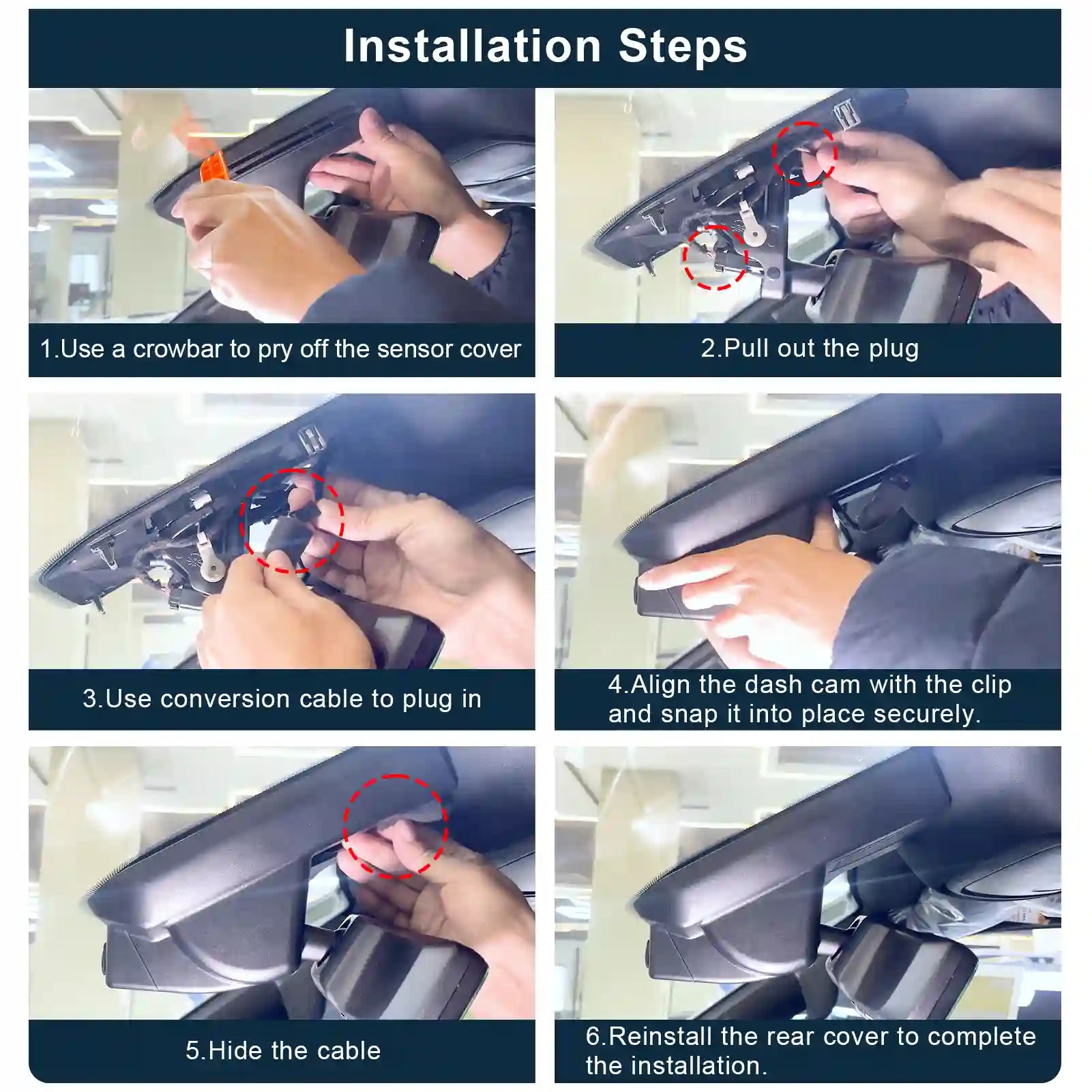RAM Truck Step-by-step installation guide for a car dashboard camera.