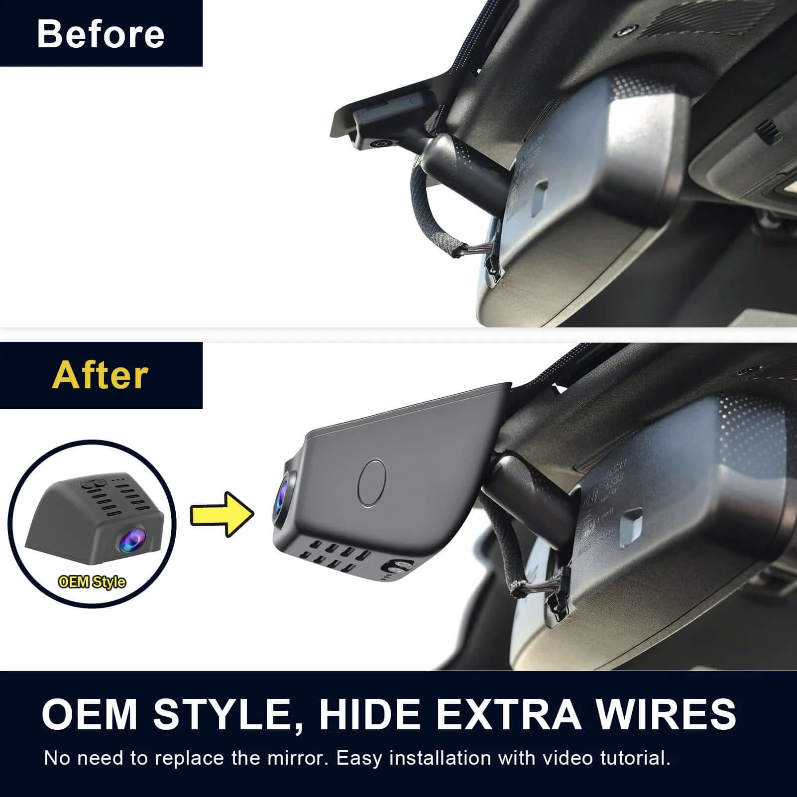 Ford Expedition Dash cam before & after installation view