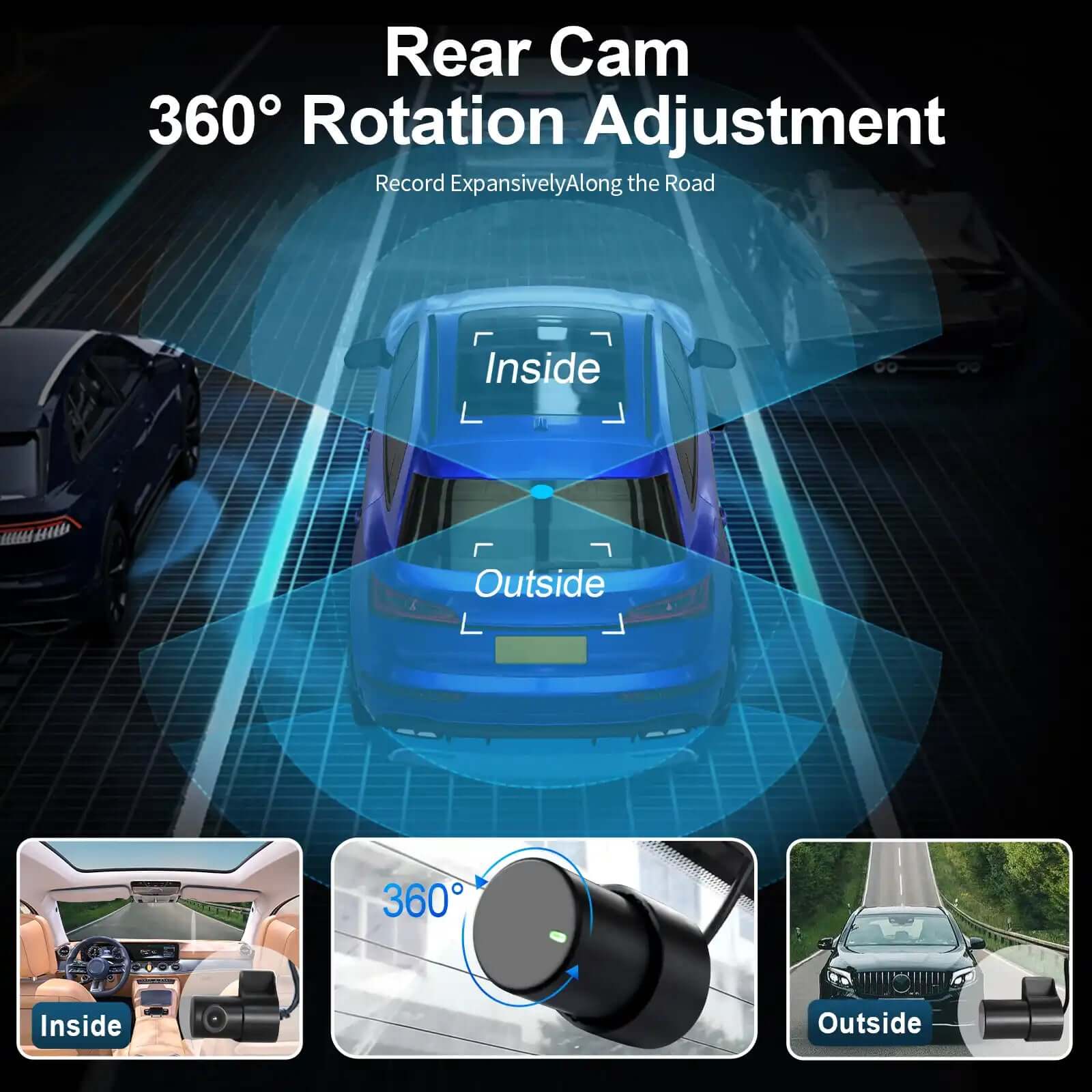 360 degree rotation car rear camera adjustment 