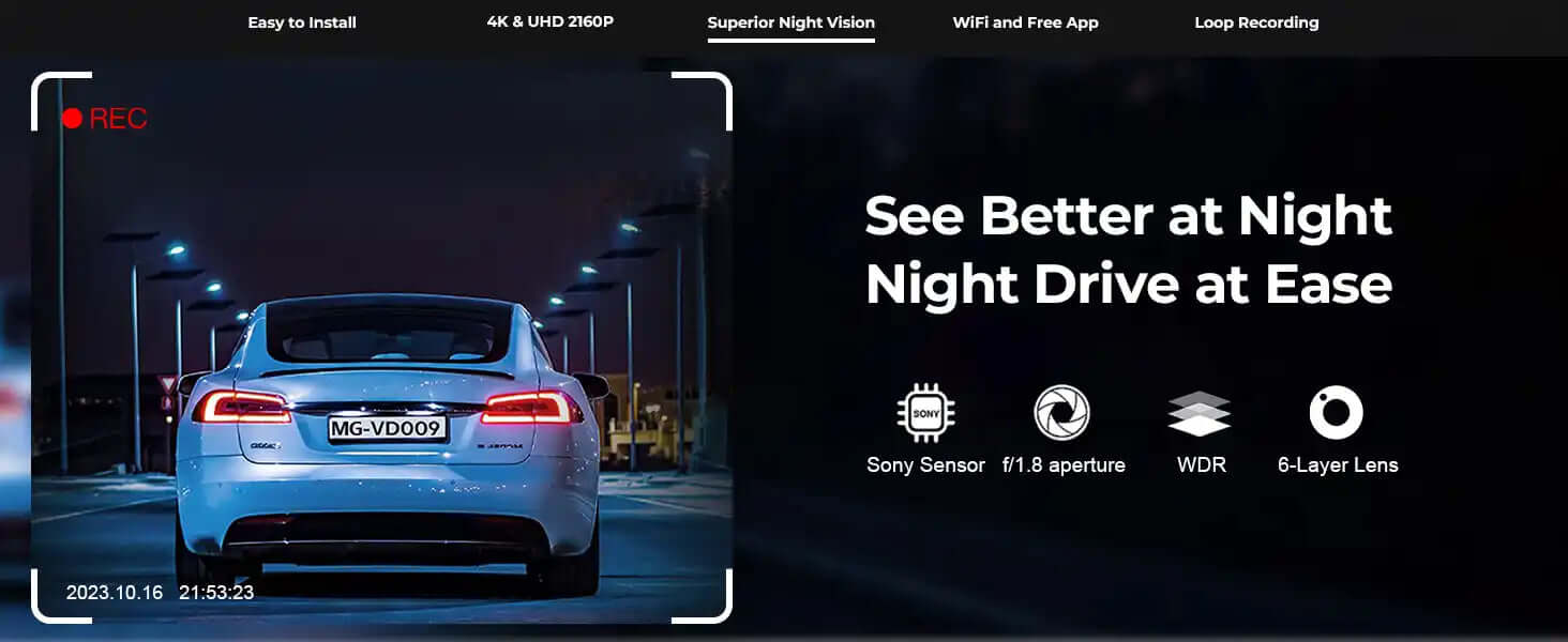 mangoal tech dash camera with night vision 