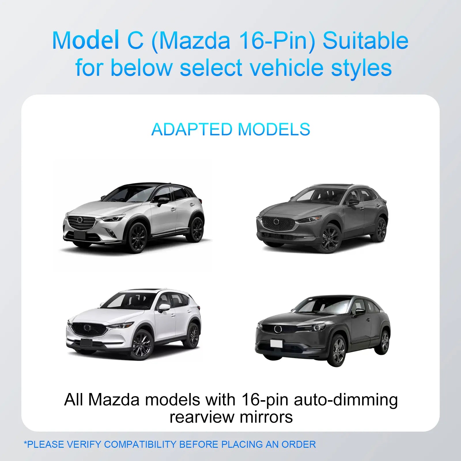 Mangoal Dash Cam Power Adapter for Mazda 16-Pin (Model C) – Hidden Cable Kit for GPS Radar Mirror Camera, Plug & Play, Connects to Rearview Mirror (Exposed)