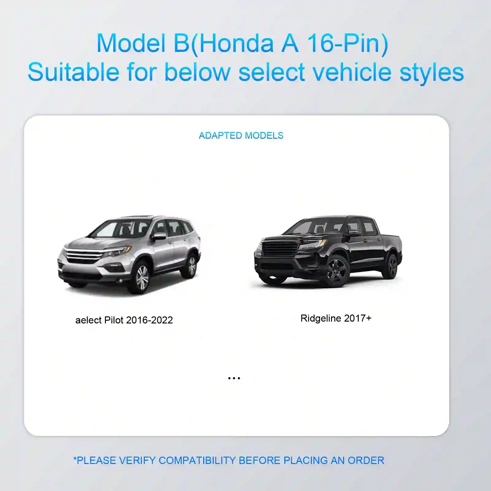 dash camera honda A 16-pin adapter suitable for aelect pilot Ridgeline 2017+ models 