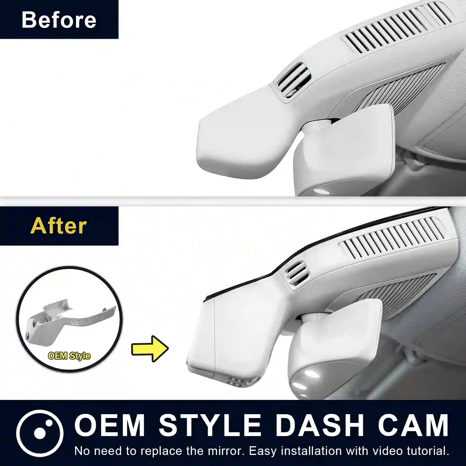 Comparison of OEM style dash cam installation on a car's interior.  by mangoal 