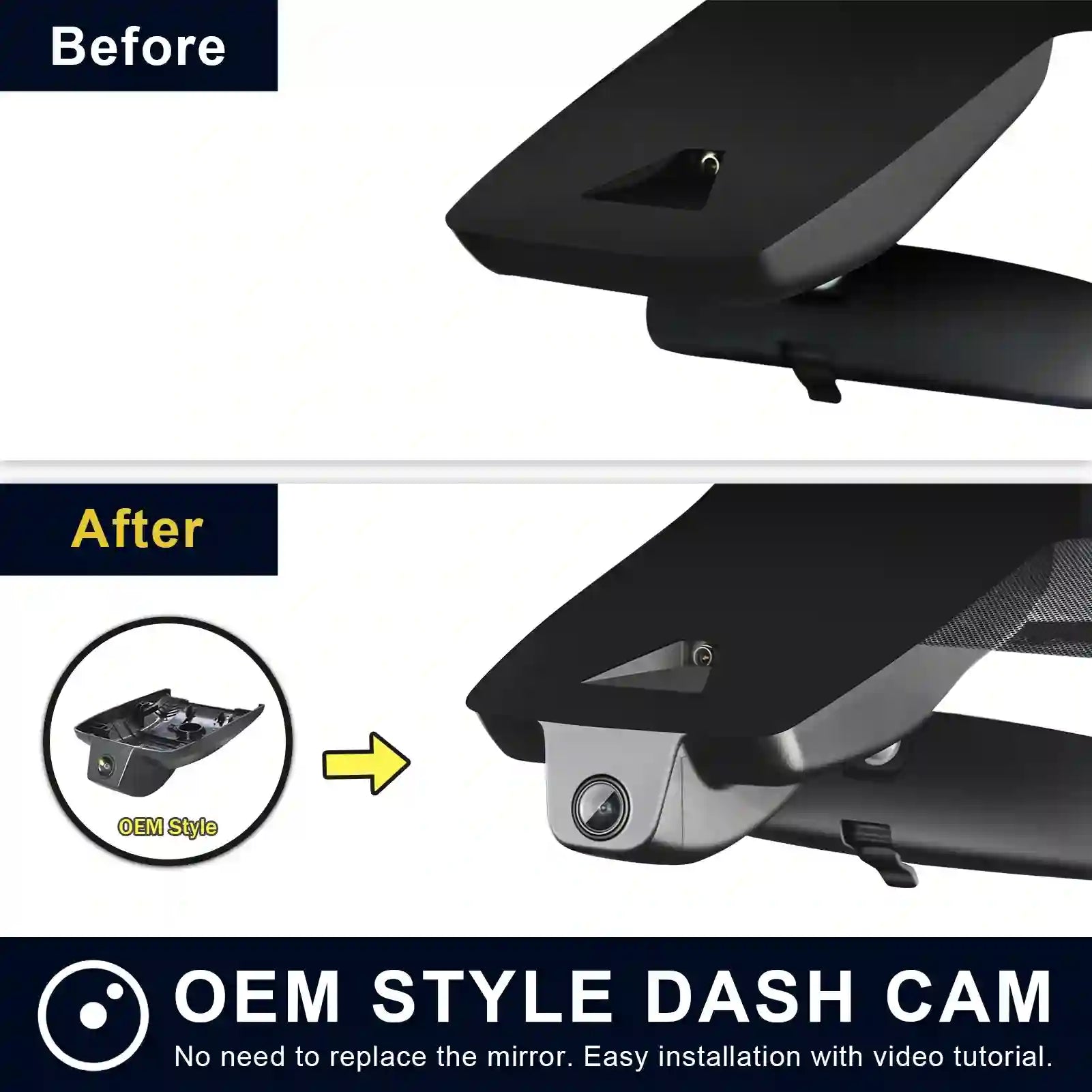Mangoal tech dash camera Before and after Installation view 