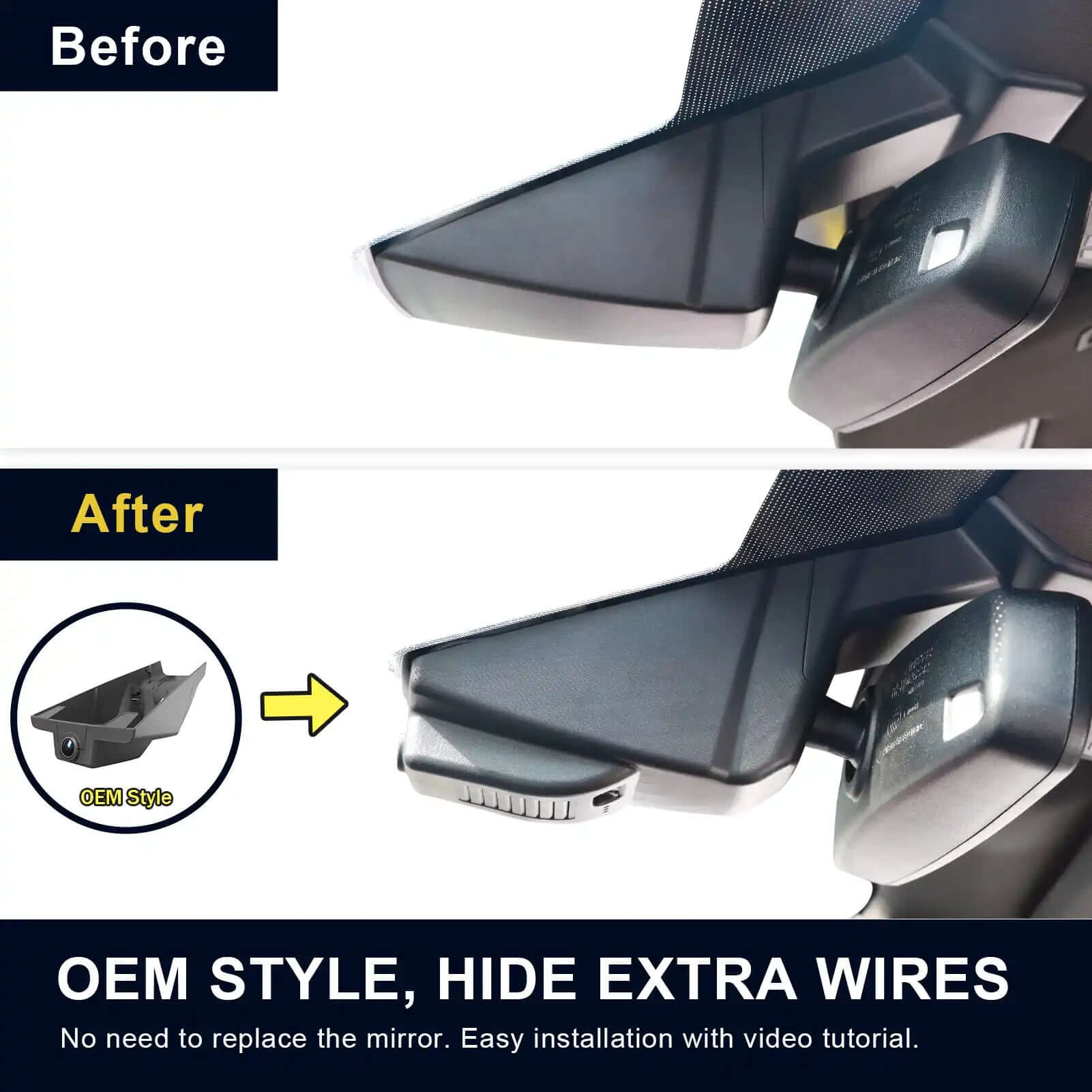 Ford F150/F250/F350 dash cam before and after installation 
