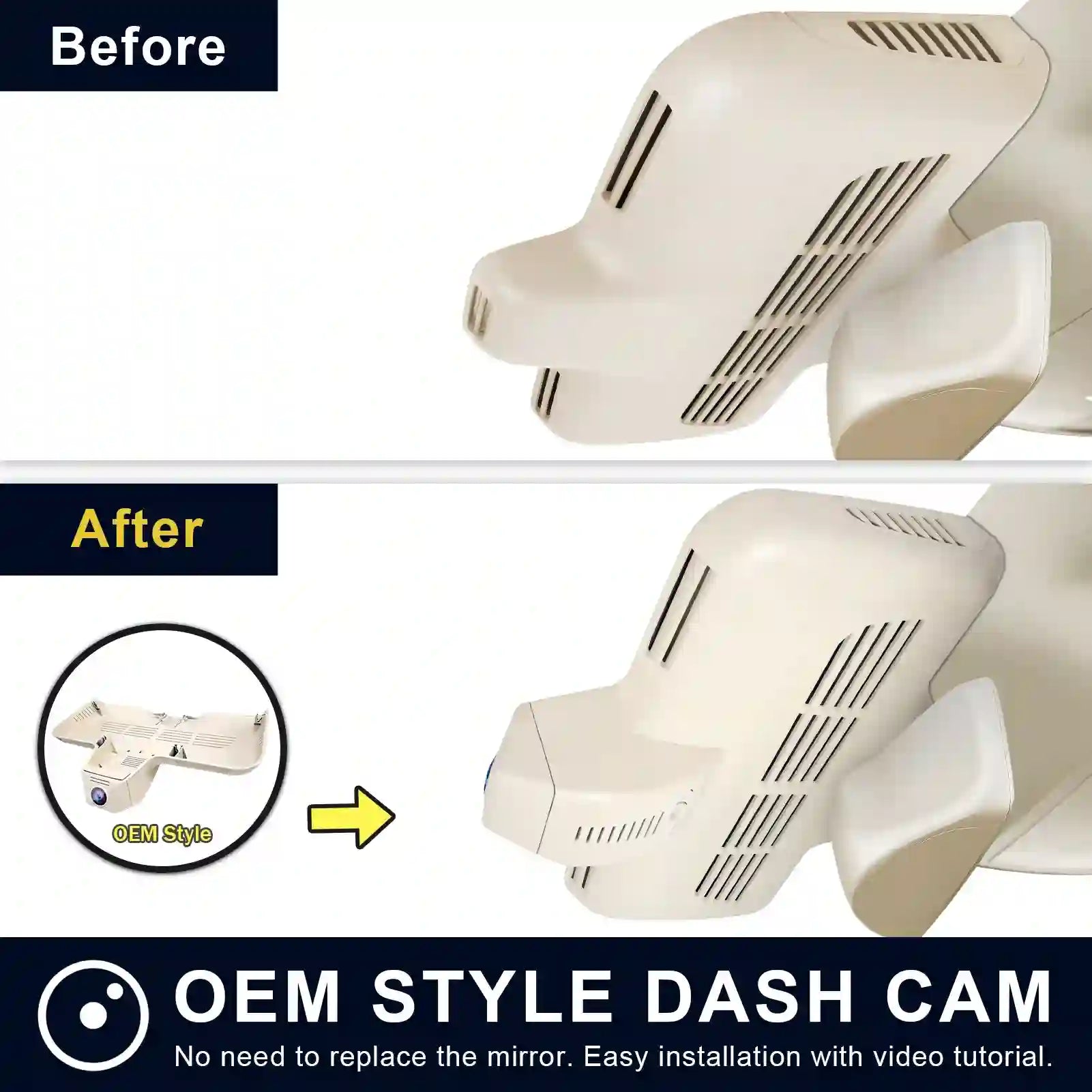 4K Dash Cam for Mercedes-Benz C-Class Gen4 W/S/C/A 205 2015-2021(Model D Beige), C200 C250 C300 etc, OEM Look, UHD 2160P, WiFi & APP, Loop Recording, G-Sensor, Easy to Install, 64GB Card