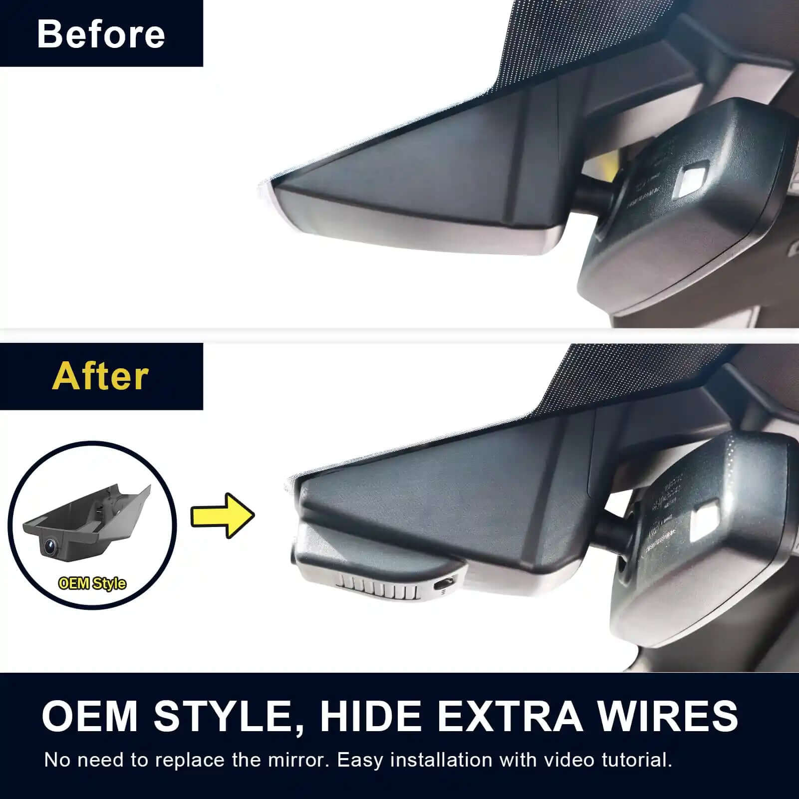 Ford Taurus dash cam before and after instalaltion view 