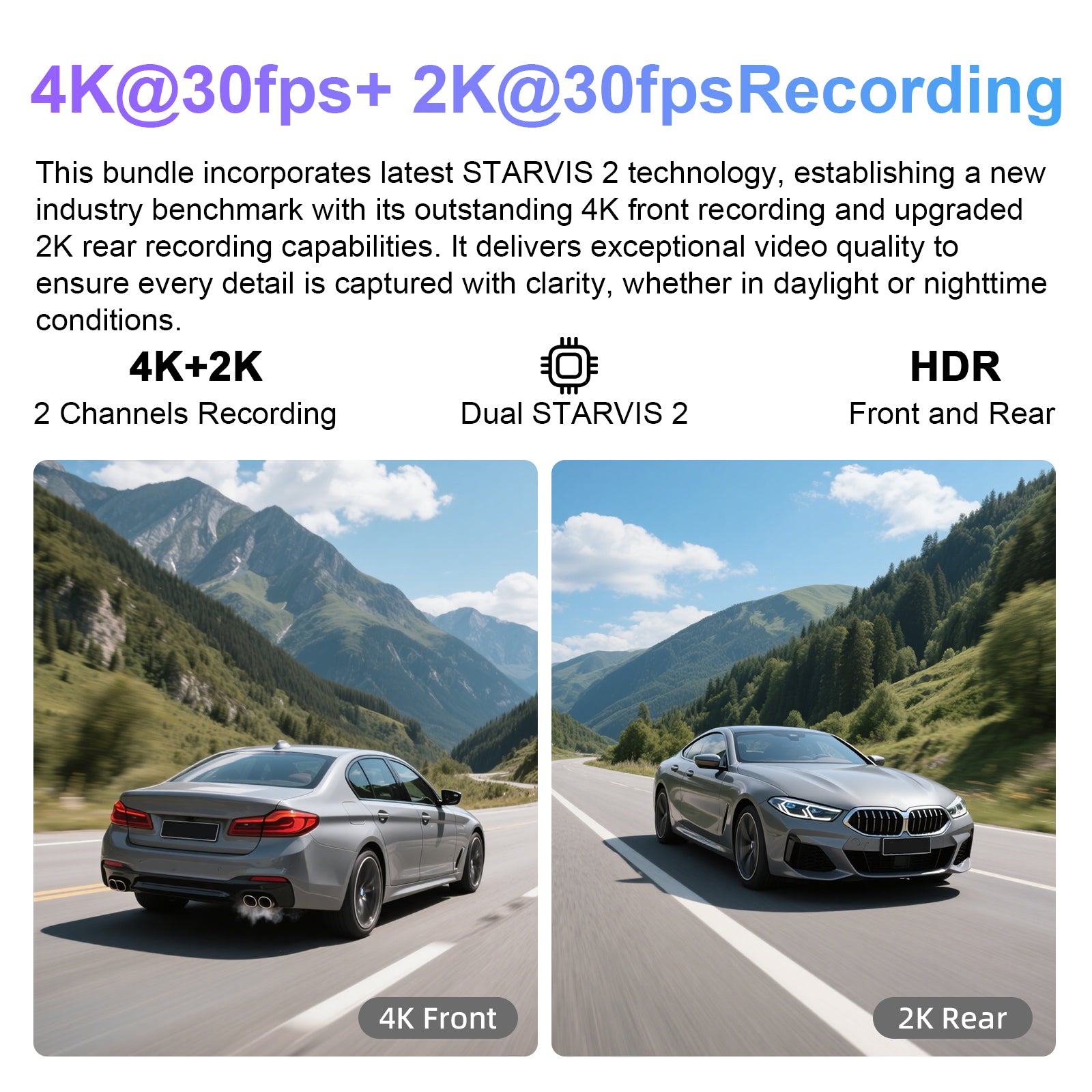 4K Front & 2K Rear 2 Channel HDR Dash Cam, Dual STARVIS 2 IMX678 IMX675, for Porsche 911 2025 2026(Model C), 5G WiFi, GPS, 128GB