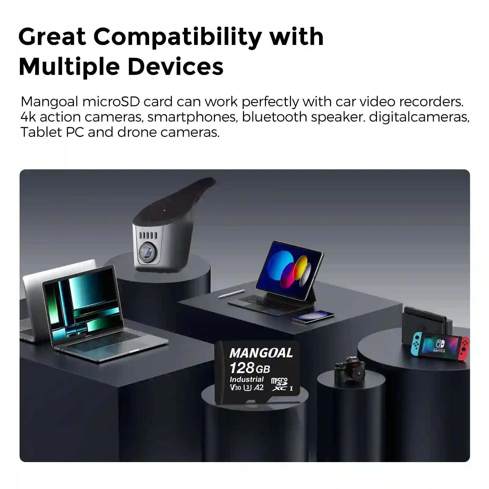 128GB Industrial Grade microSD Card, U3 A2 V30 High Speed Memory Card with Adapter, Support Ultra HD 4K Video Recording