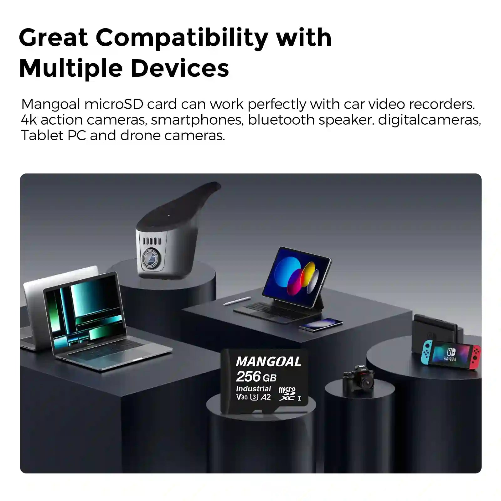 256GB Industrial Grade microSD Card, U3 A2 V30 High Speed Memory Card with Adapter, Support Ultra HD 4K Video Recording