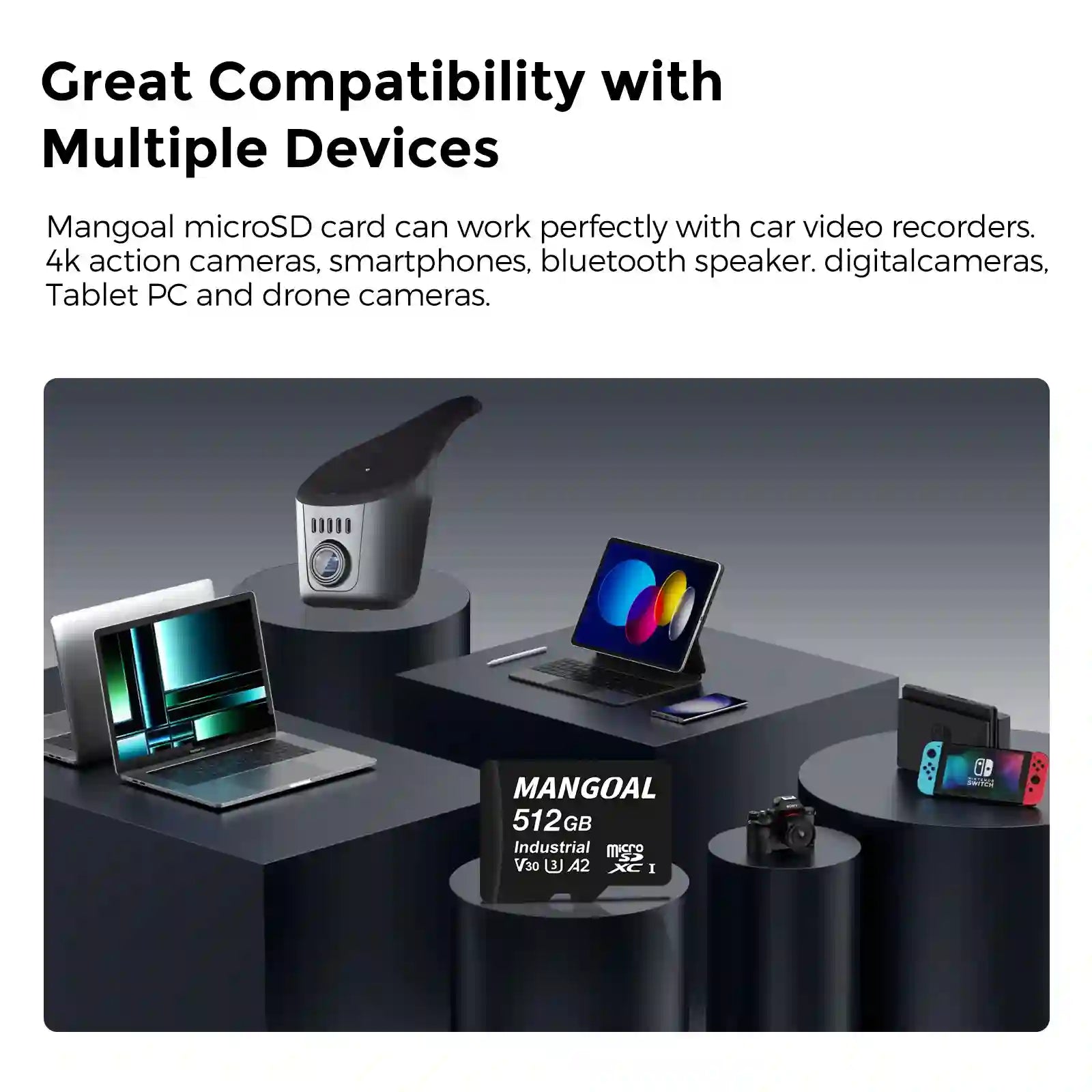 512GB Industrial Grade microSD Card, U3 A2 V30 High Speed Memory Card with Adapter, Support Ultra HD 4K Video Recording